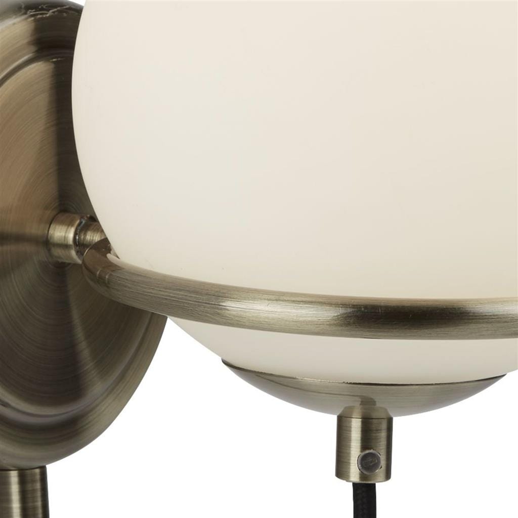 Searchlight Sphere Wall Light - Antique Brass Metal & Opal Glass 7091AB