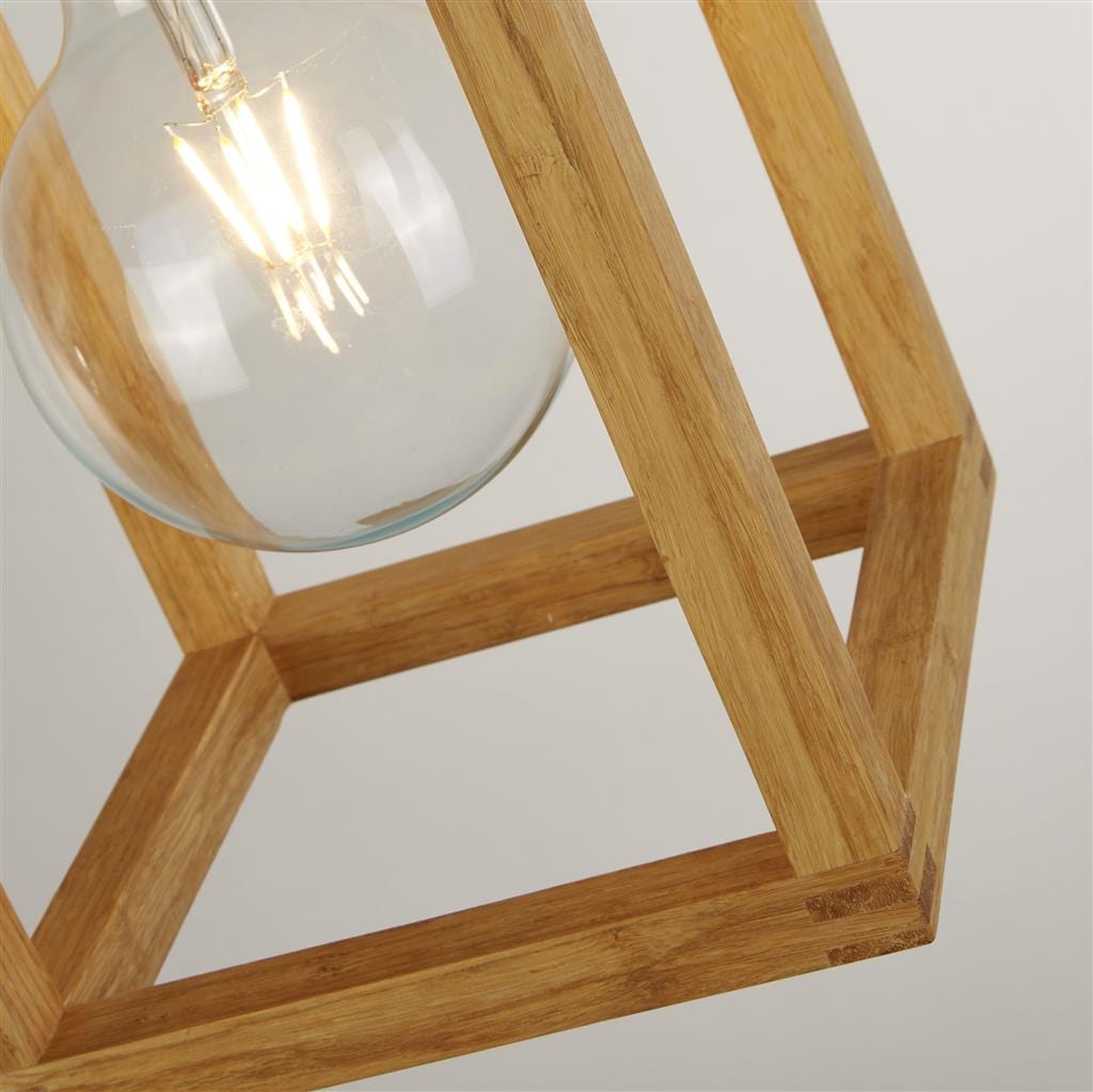Searchlight Square Pendant - Natural Wood & Black Metal 54741-1NA