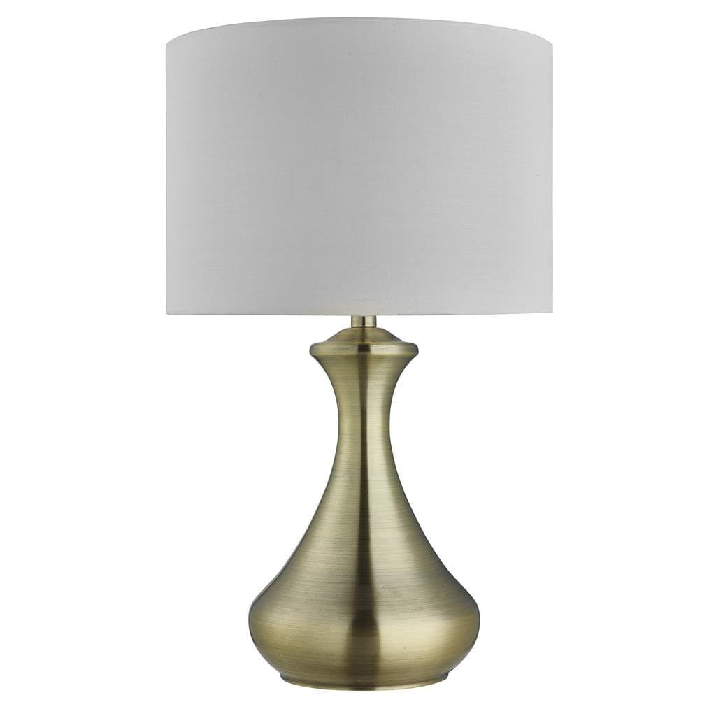 Searchlight Touch Table Lamp - Antique Brass Metal & Ivory Fabric Shade 2750AB