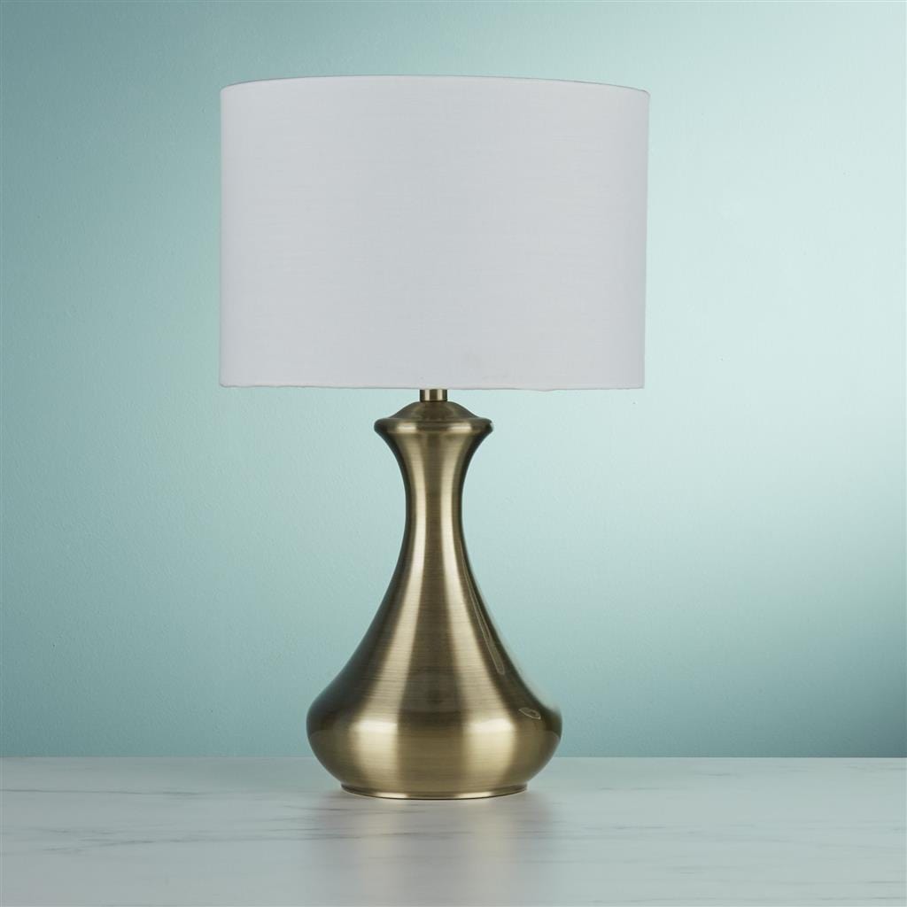 Searchlight Touch Table Lamp - Antique Brass Metal & Ivory Fabric Shade 2750AB