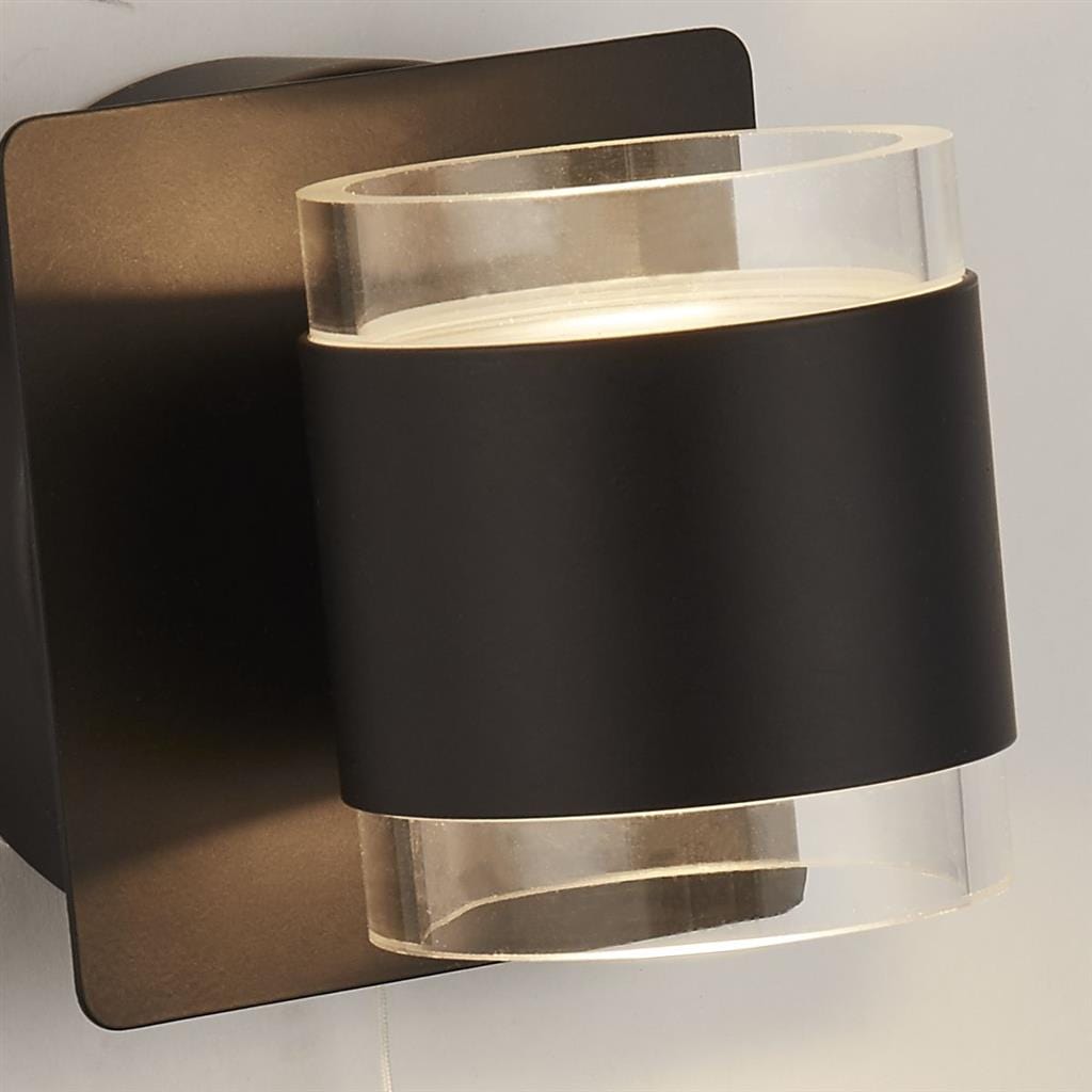 Searchlight Tumbler 2Lt Wall Light - Black Metal & Clear Acrylic 93290-2BK