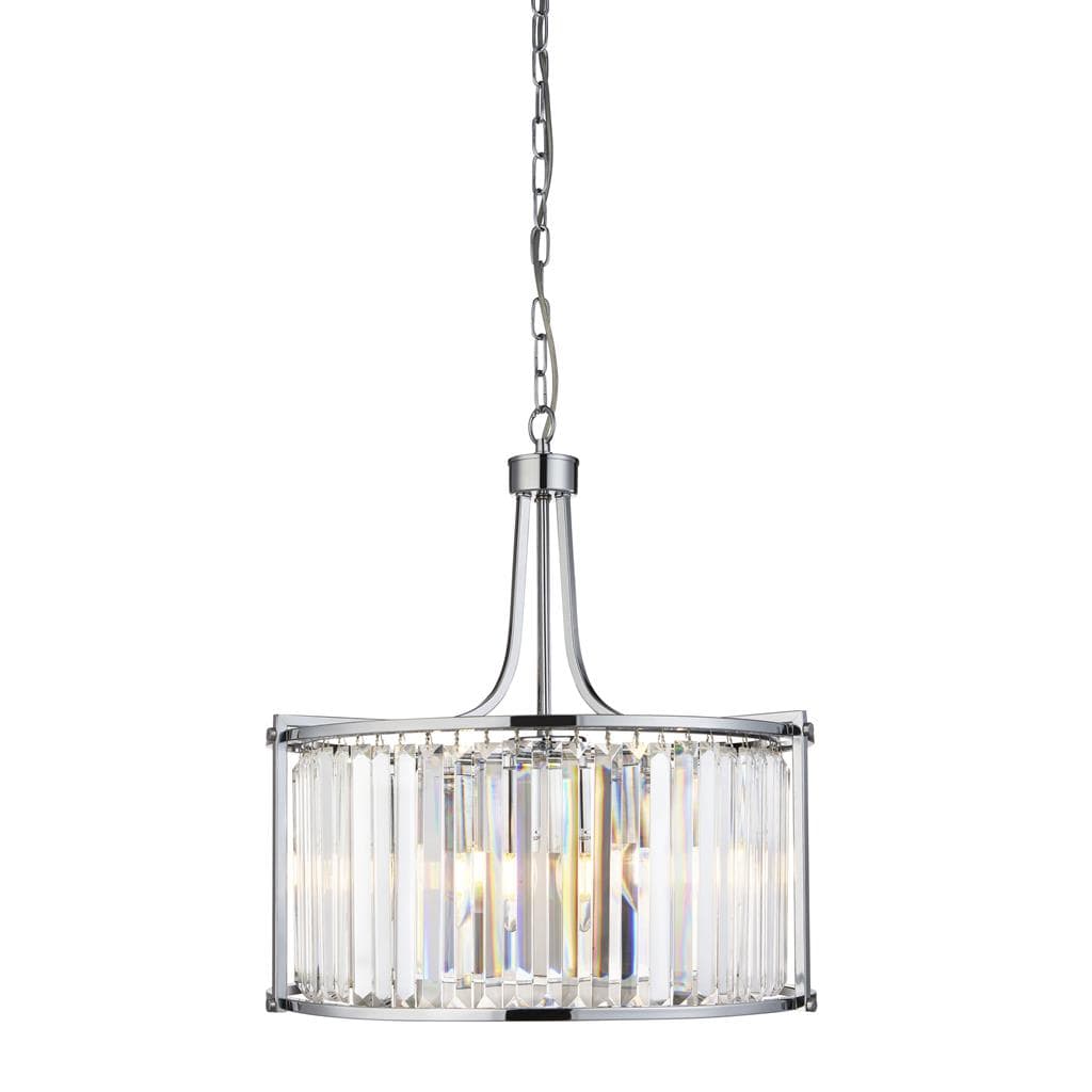 Searchlight Victoria 5Lt Drum Pendant - Chrome Metal & Clear Crystal 8295-5CC