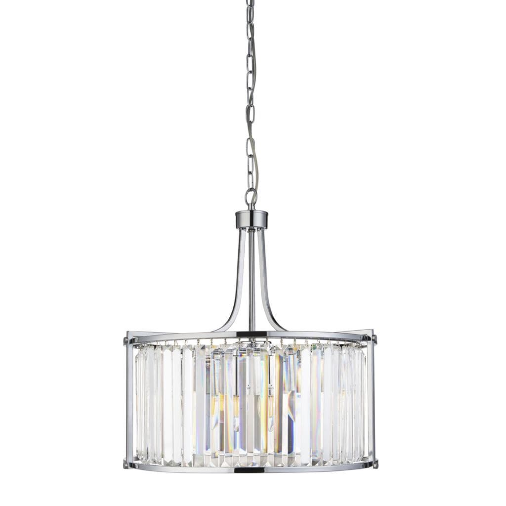 Searchlight Victoria 5Lt Drum Pendant - Chrome Metal & Clear Crystal 8295-5CC