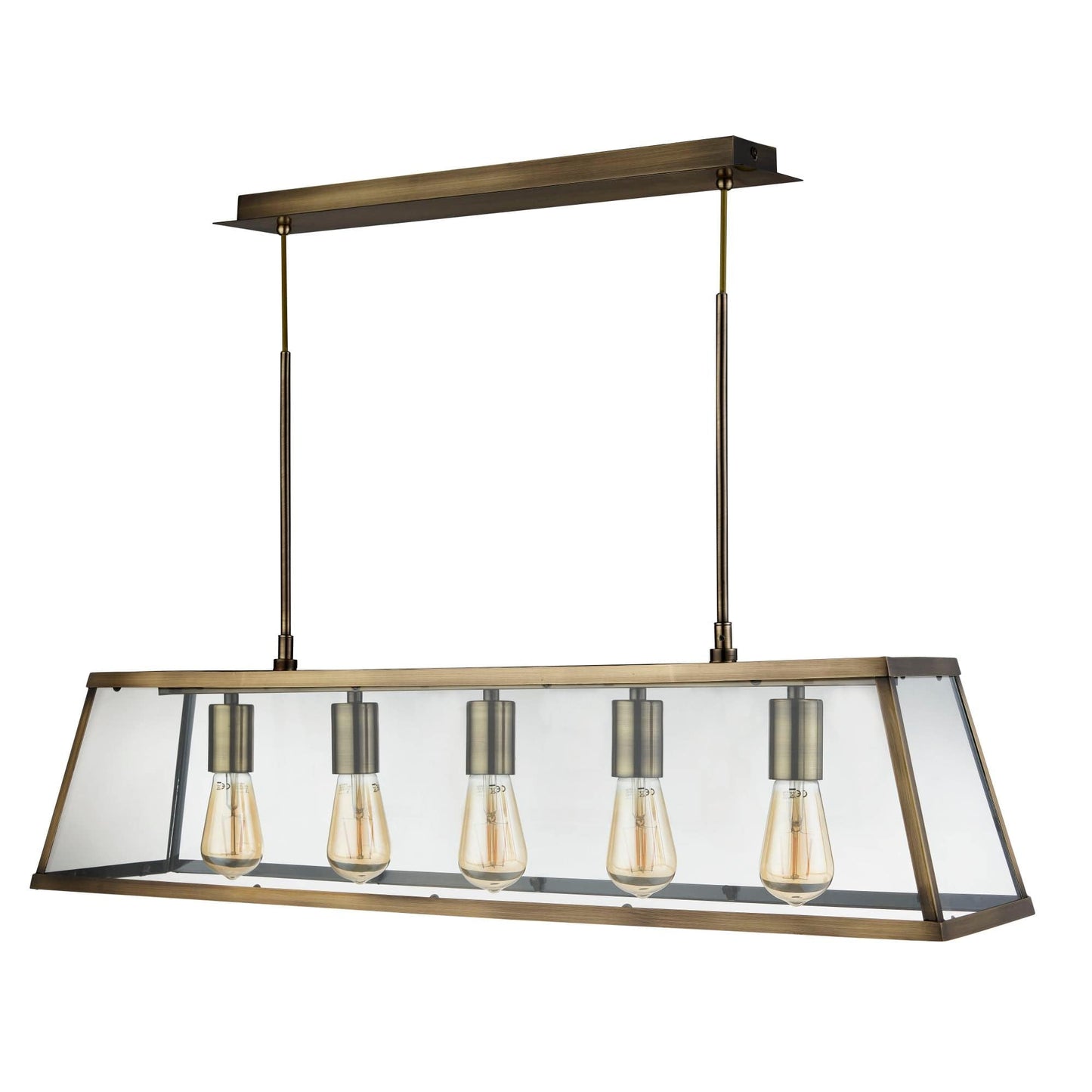 Searchlight Voyager 5Lt Bar Pendant - Antique Brass Metal & Glass 4614-5AB