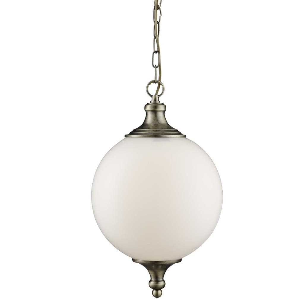 Searchlight Vulcan Pendant - Antique Brass Metal & Opal Glass 3051AB