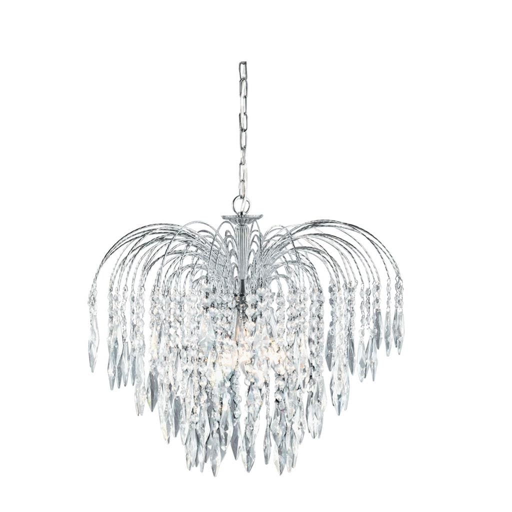 Searchlight Waterfall 5Lt Pendant - Chrome Metal & Crystal 4175-5