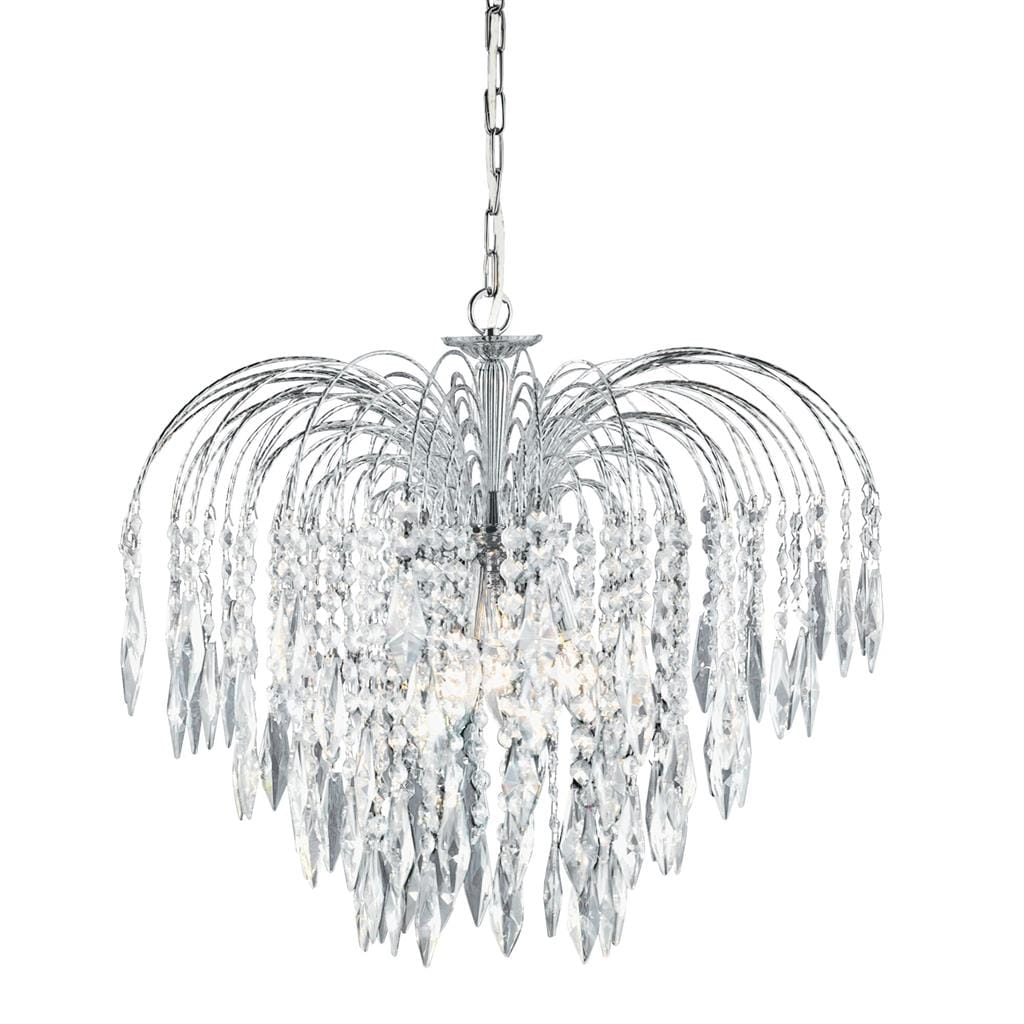 Searchlight Waterfall 5Lt Pendant - Chrome Metal & Crystal 4175-5