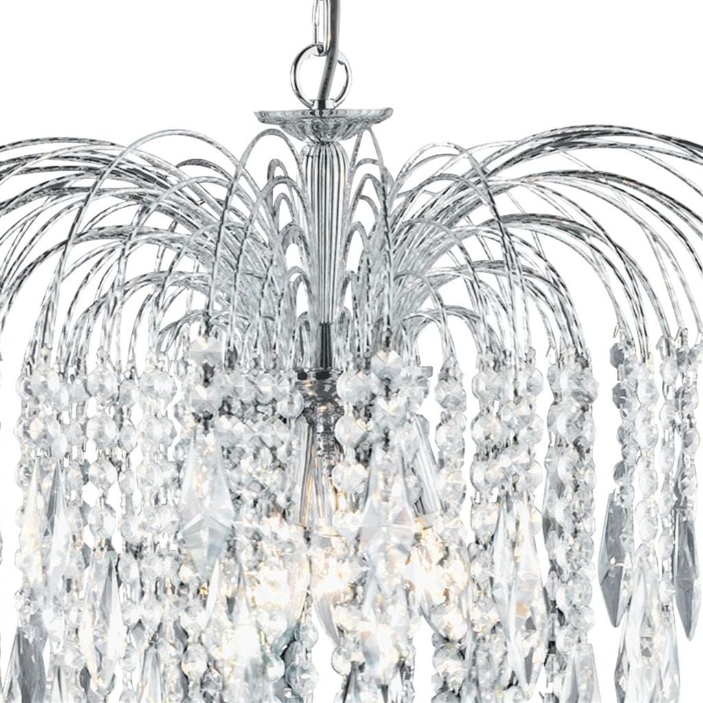 Searchlight Waterfall 5Lt Pendant - Chrome Metal & Crystal 4175-5