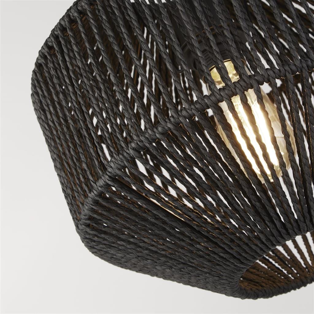 Searchlight Wicker Pendant - Matt Black Metal & Black Rope Shade 11203-1BK