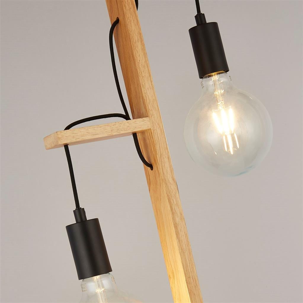 Searchlight Woody 2Lt Floor Lamp - Natural Wood & Black Metal 95041-2BR