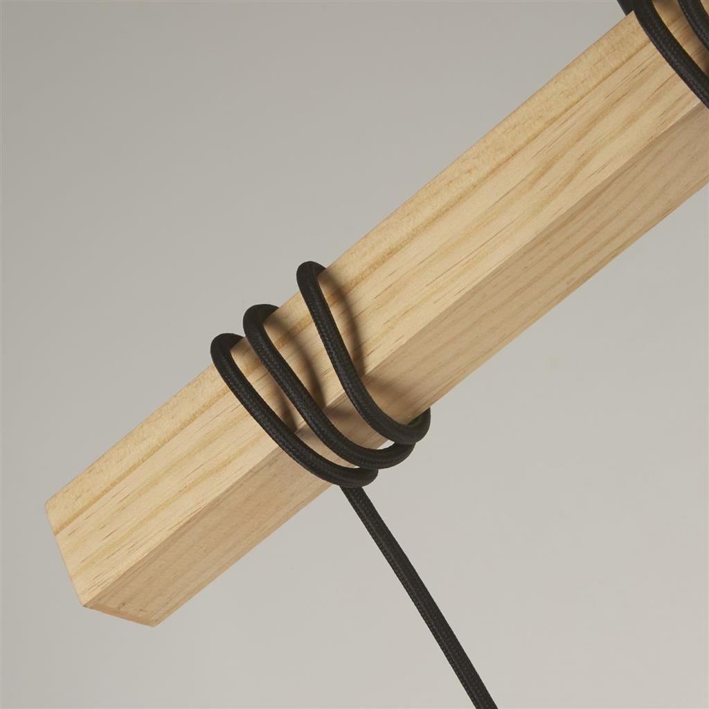 Searchlight Woody 6Lt Bar Pendant - Natural Wood & Black Metal 95041-6BR