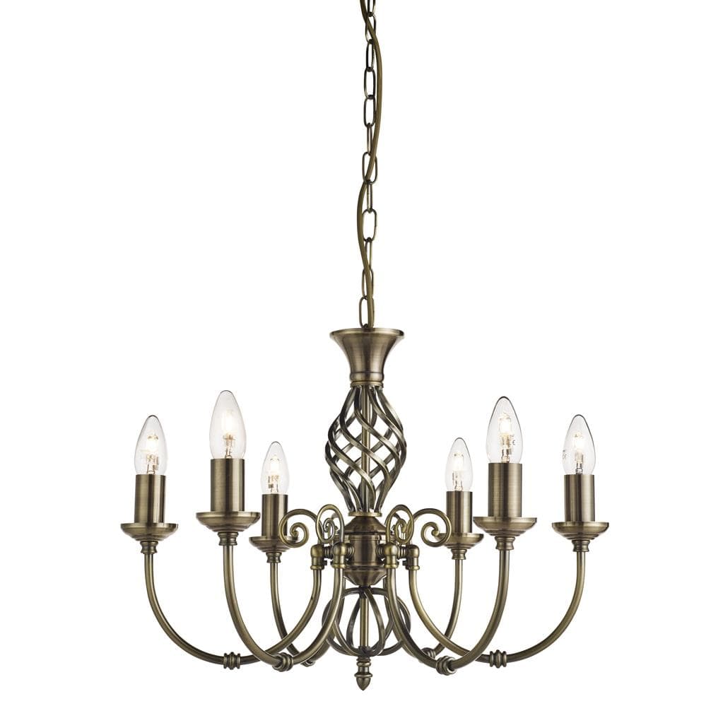 Searchlight Zanzibar 6Lt Pendant - Antique Brass Metal 8396-6