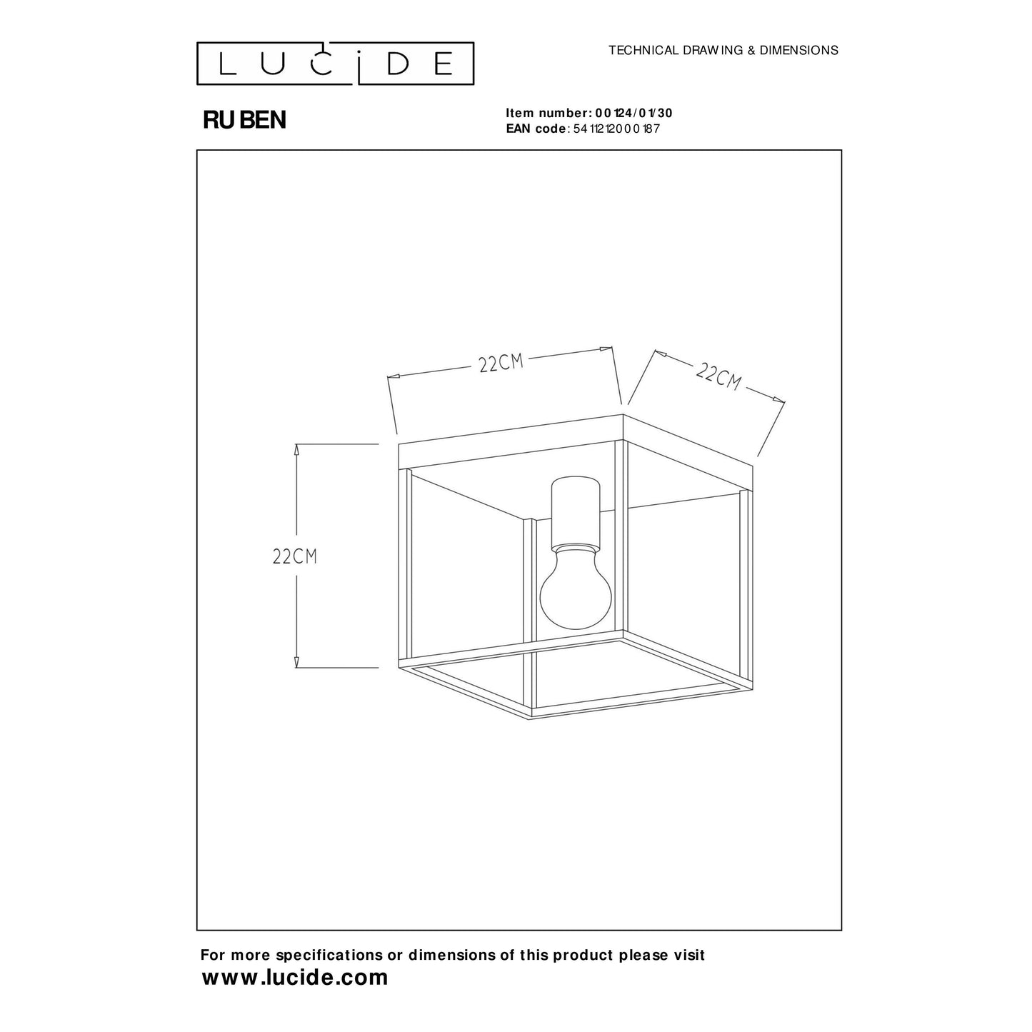 Lucide RUBEN - Flush ceiling light - 1xE27 - Black