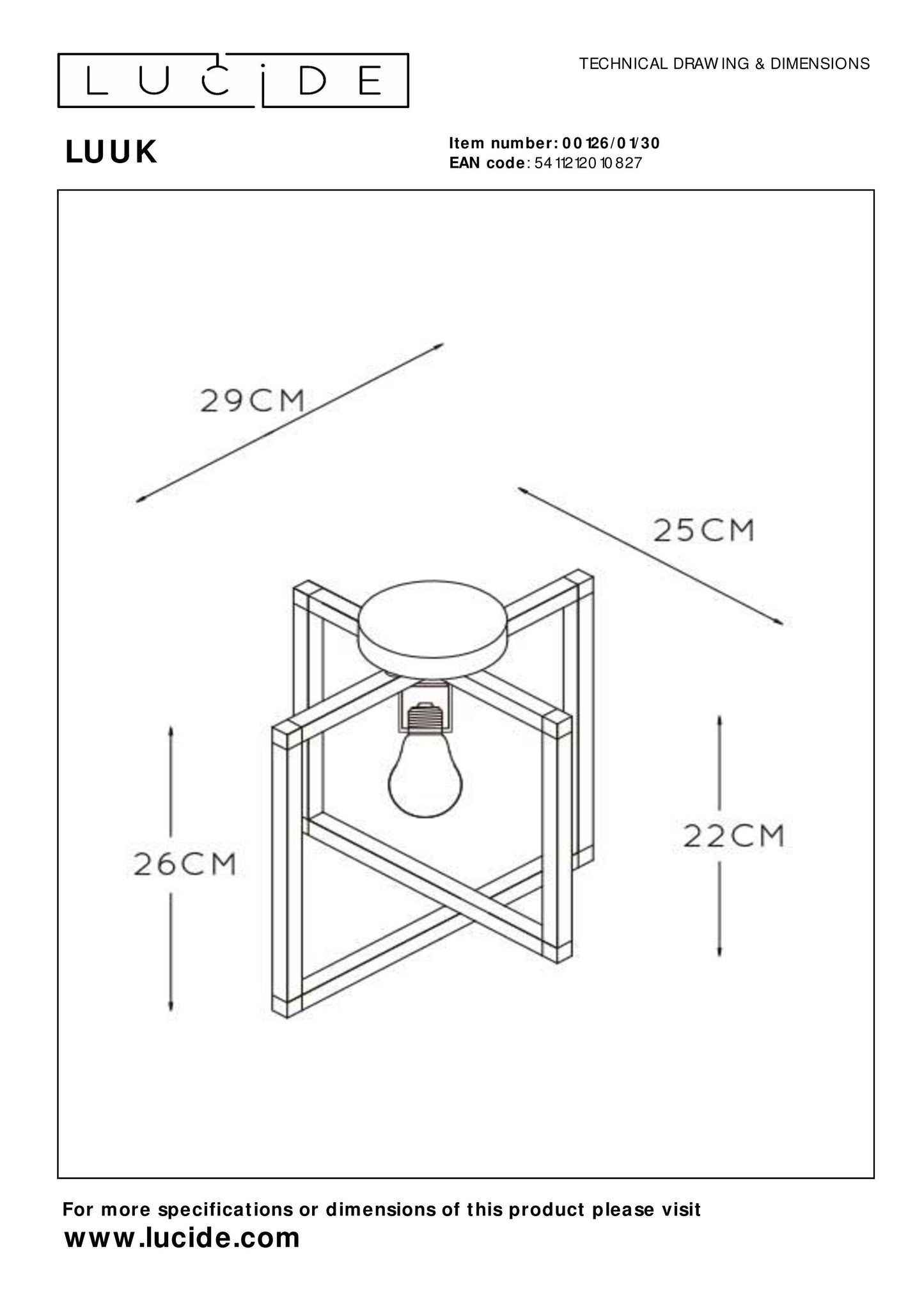 Lucide LUUK - Flush ceiling light - 1xE27 - Black