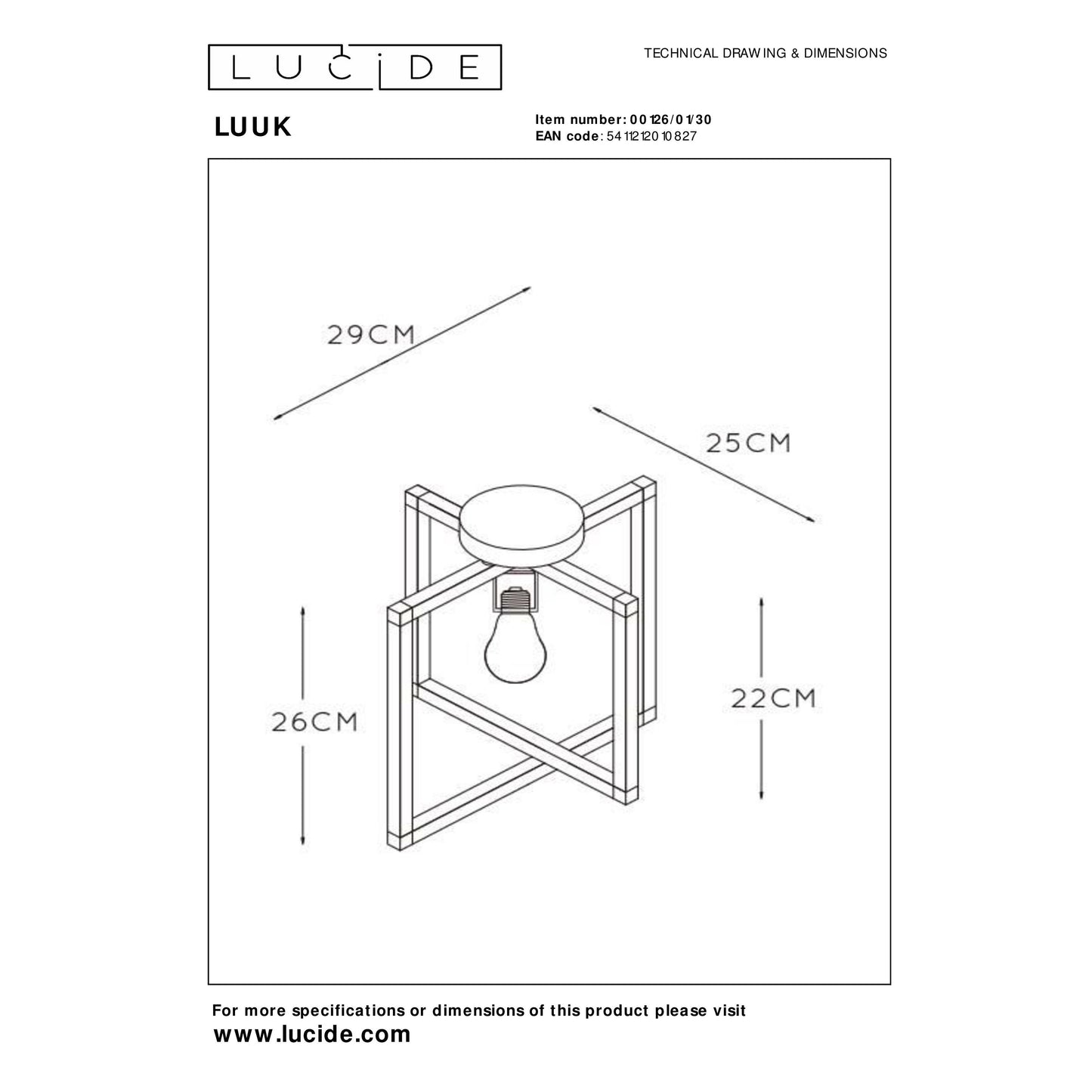 Lucide LUUK - Flush ceiling light - 1xE27 - Black