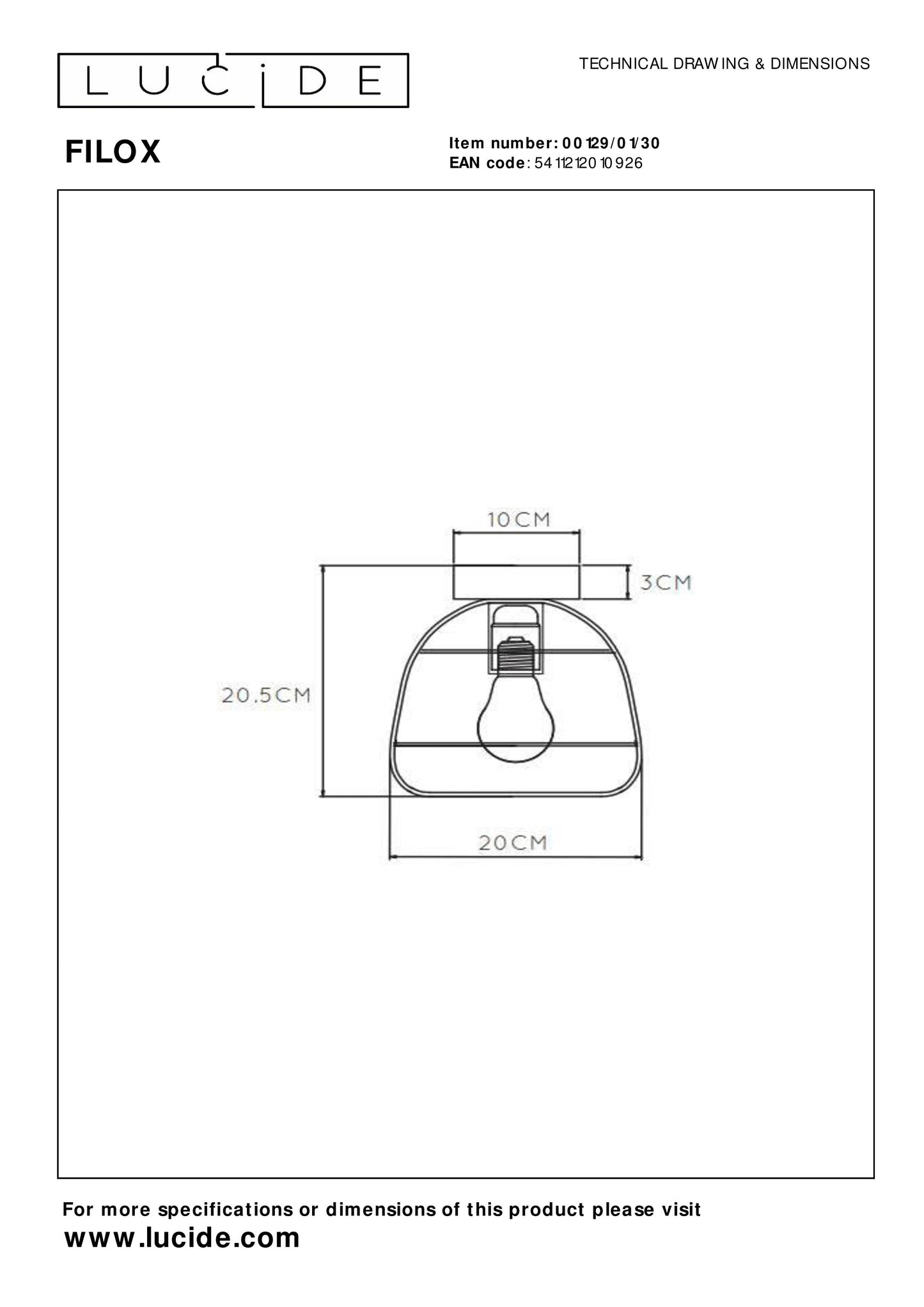 Lucide FILOX - Flush ceiling light - Ø 20 cm - 1xE27 - Black