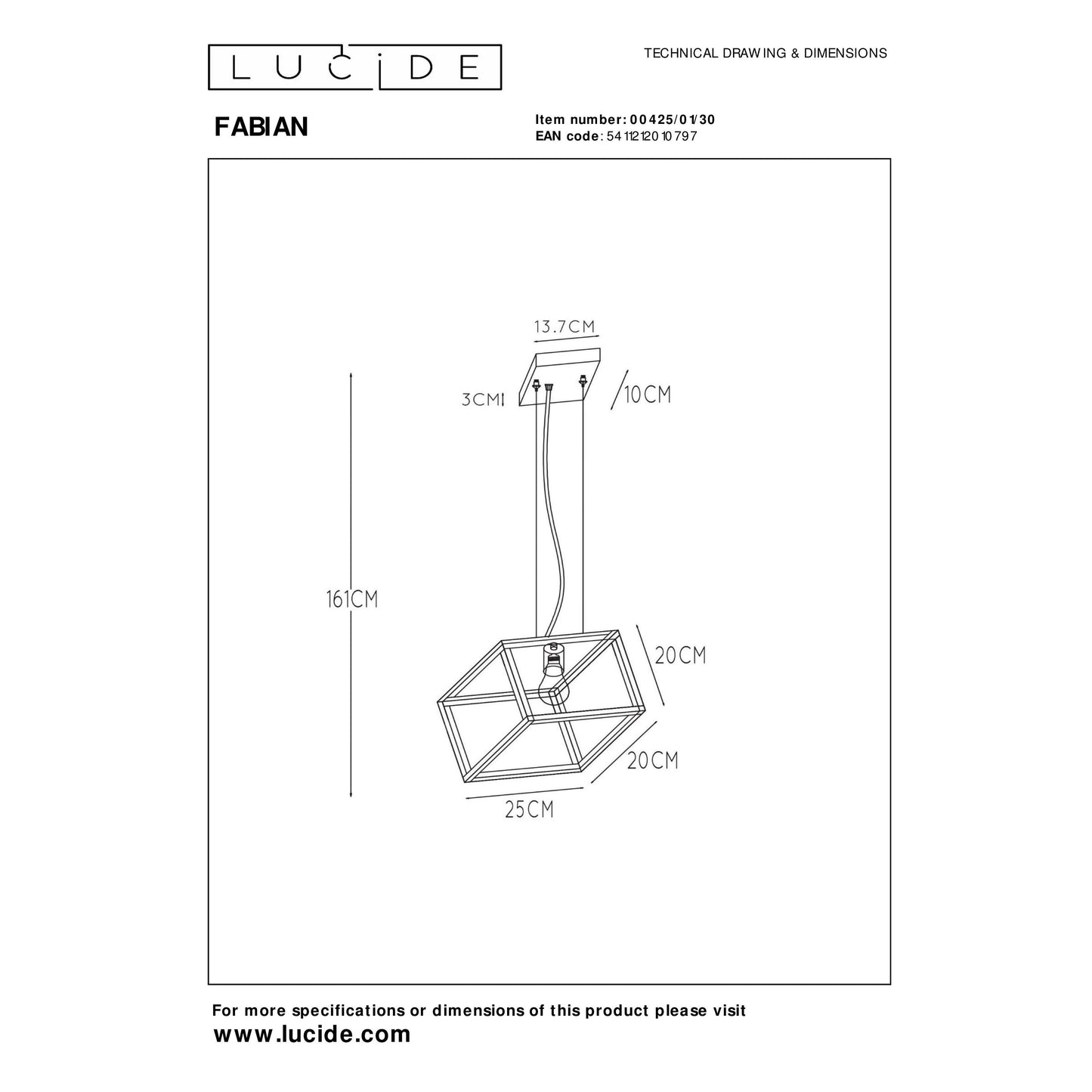 Lucide FABIAN - Pendant light - 1xE27 - Black