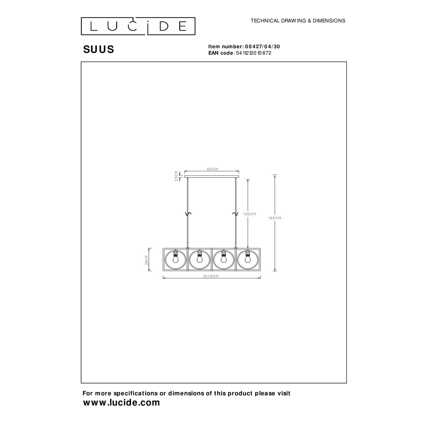 Lucide SUUS - Pendant light - 4xE27 - Black