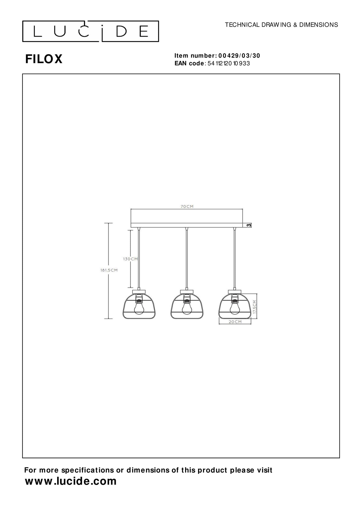 Lucide FILOX - Pendant light - 3xE27 - Black