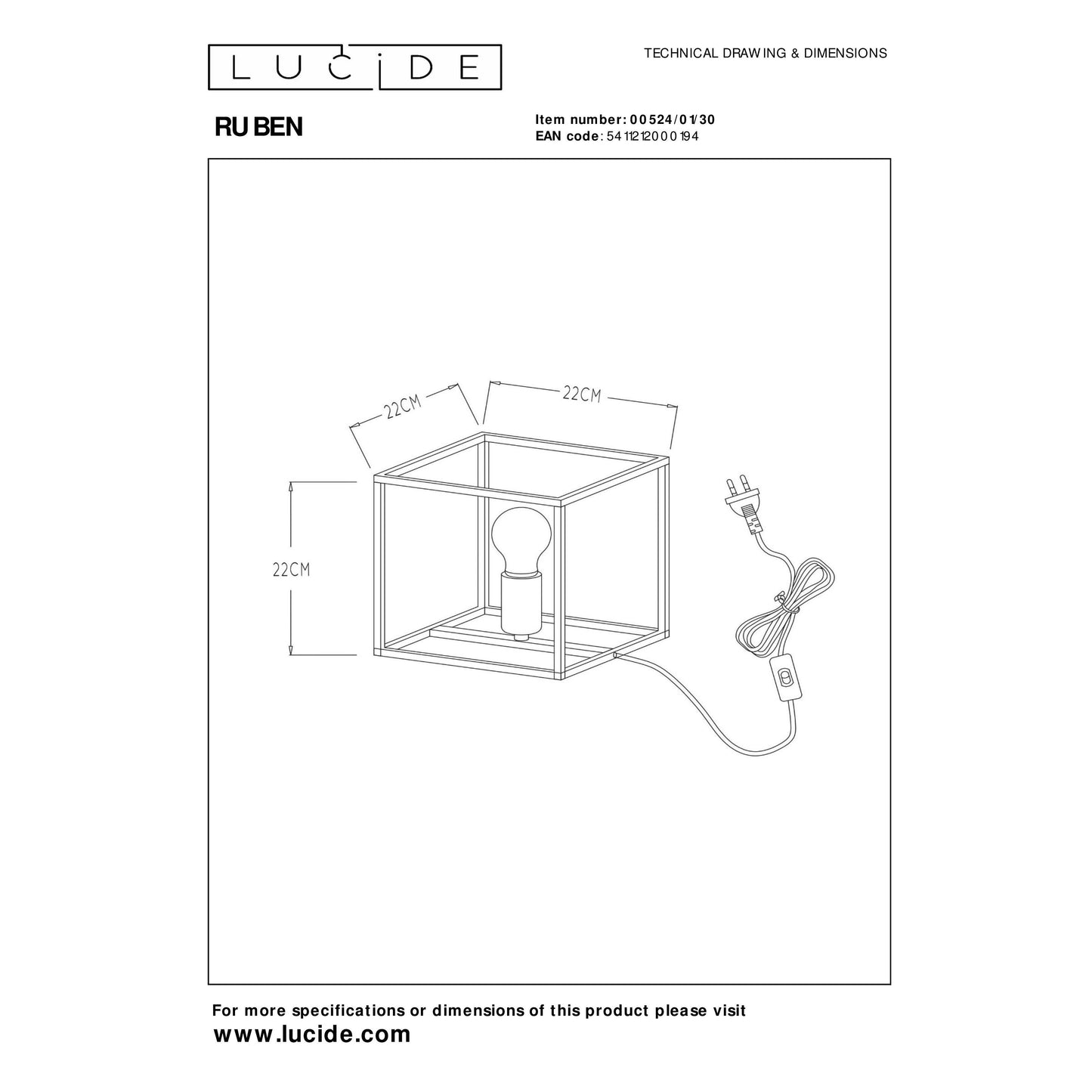 Lucide RUBEN - Table lamp - 1xE27 - Black