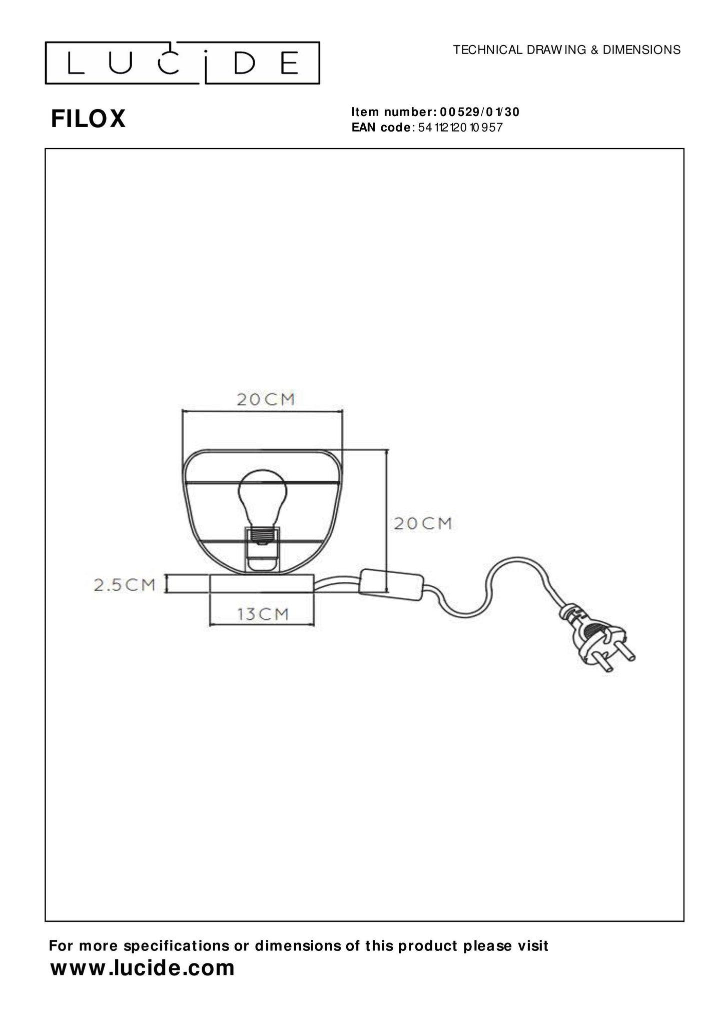 Lucide FILOX - Table lamp - Ø 20 cm - 1xE27 - Black