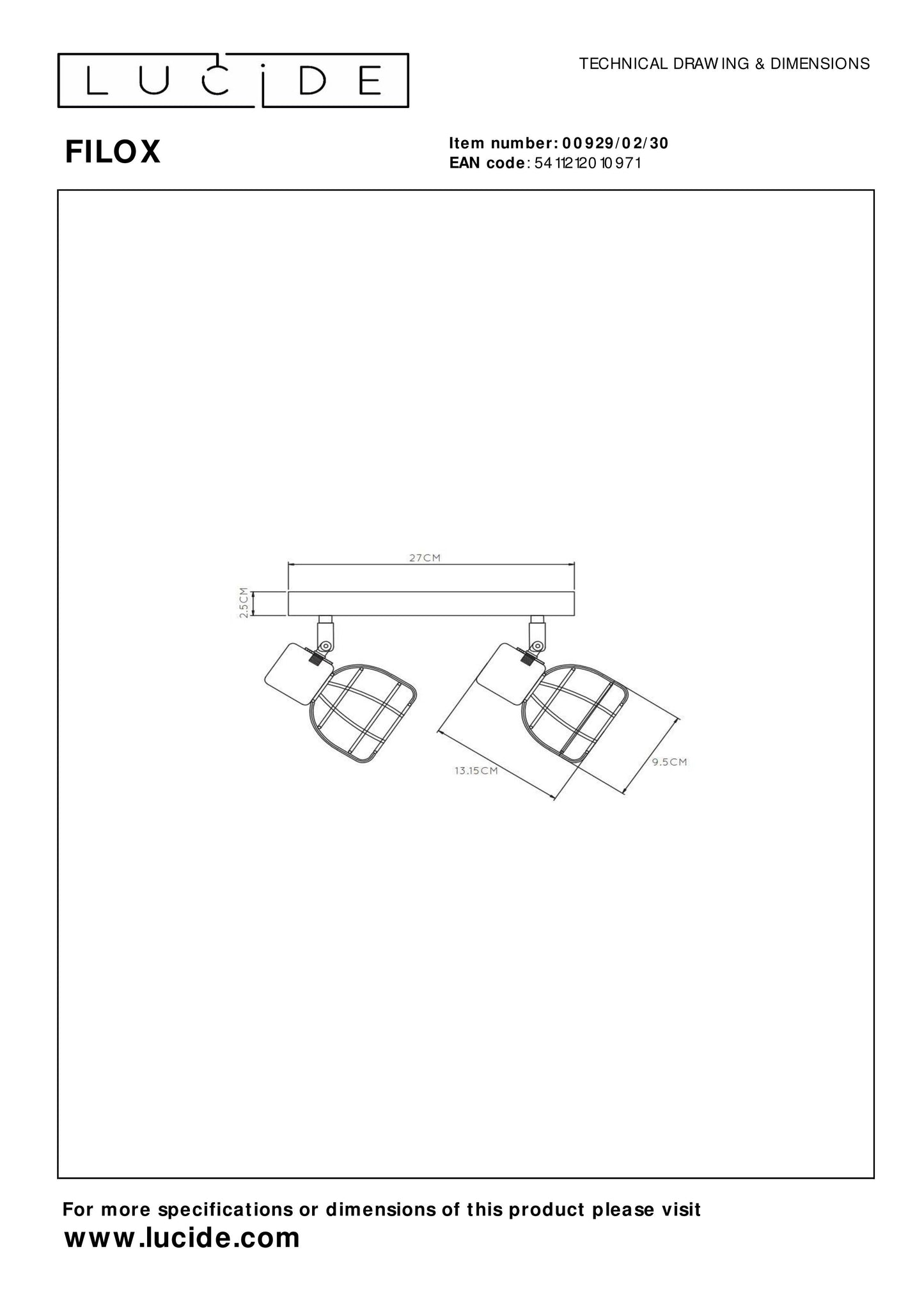 Lucide FILOX - Ceiling spotlight - 2xE14 - Black