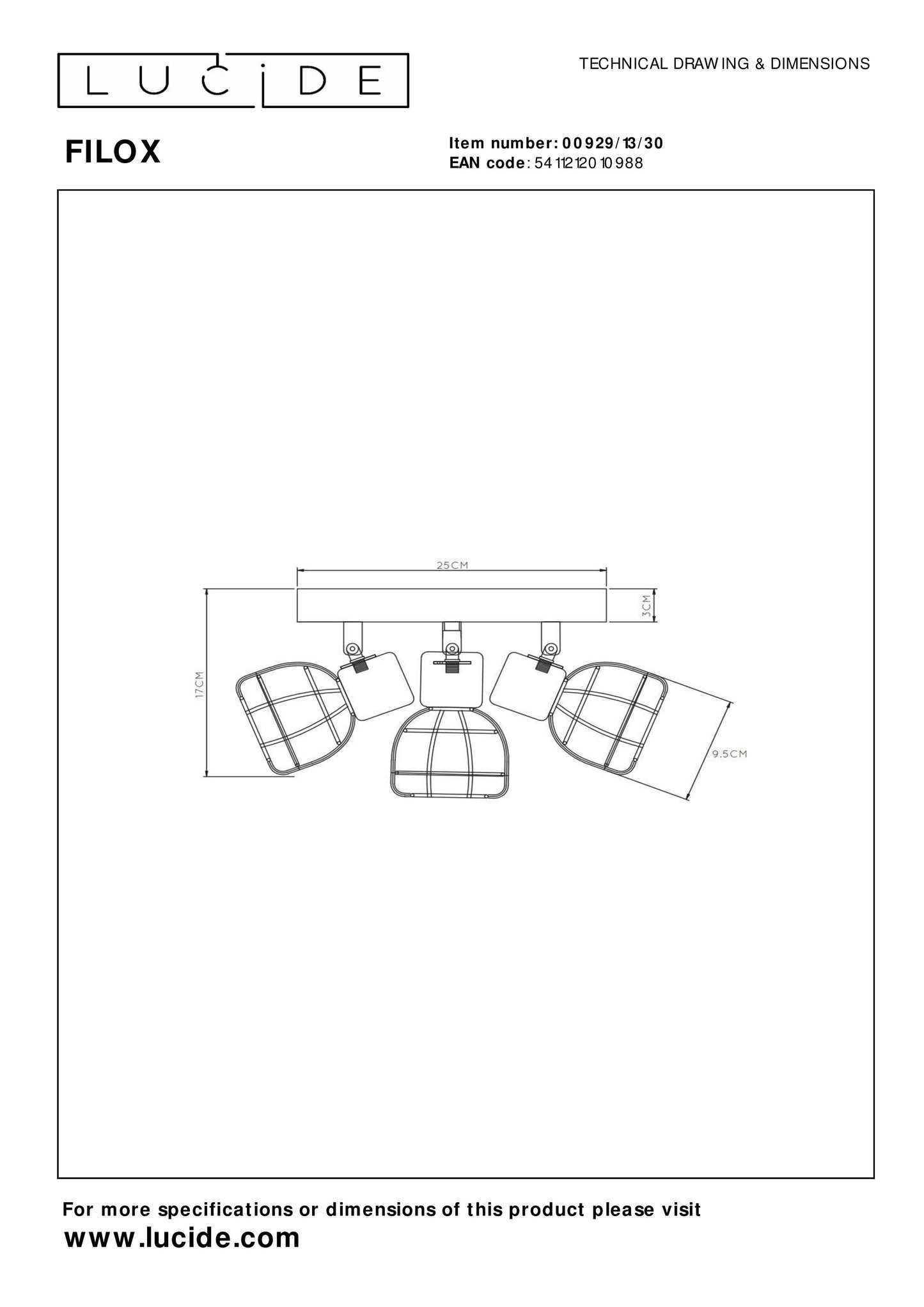 Lucide FILOX - Ceiling spotlight - Ø 25 cm - 3xE14 - Black