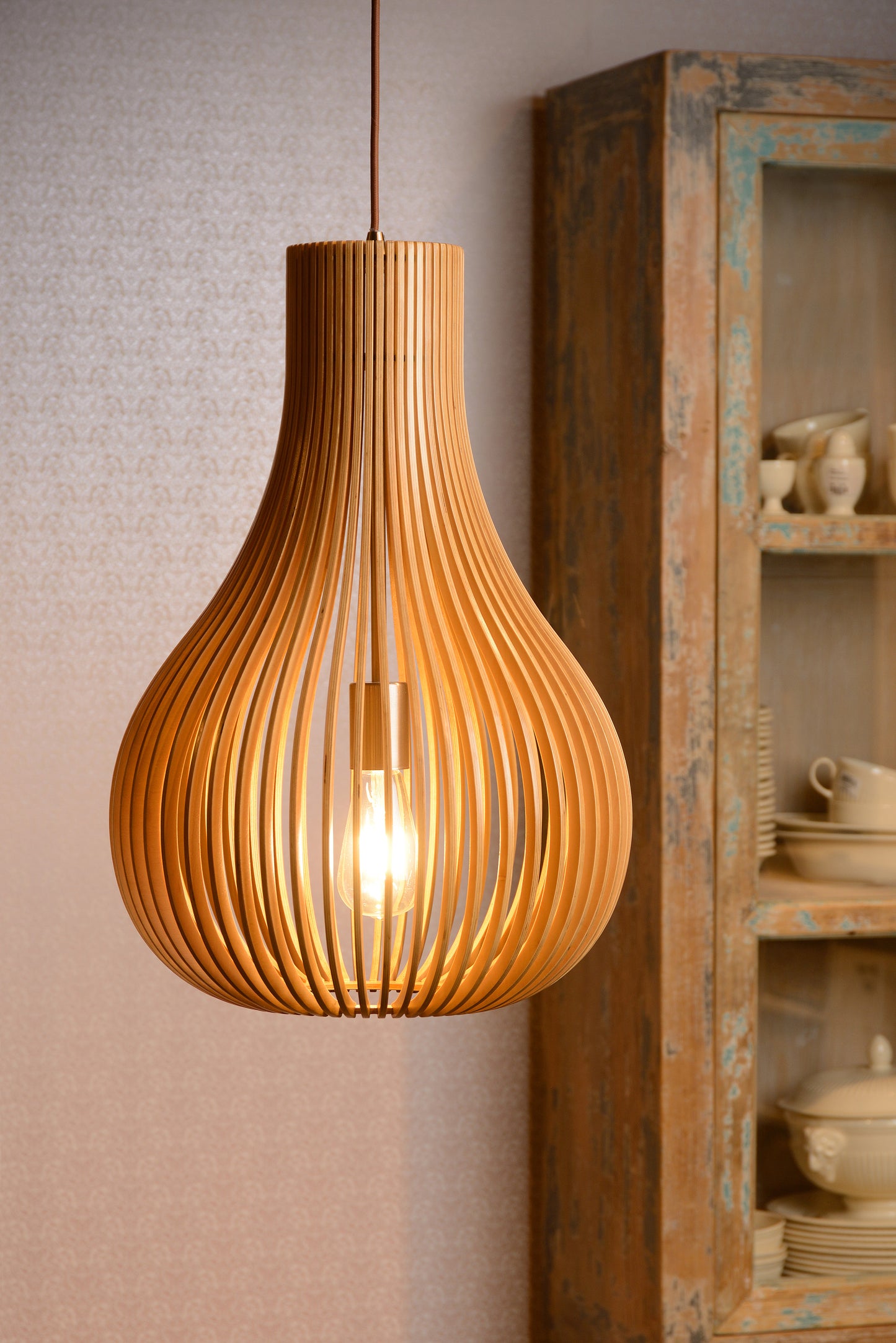 Lucide BODO - Pendant light - Ø 38 cm - 1xE27 - Light wood