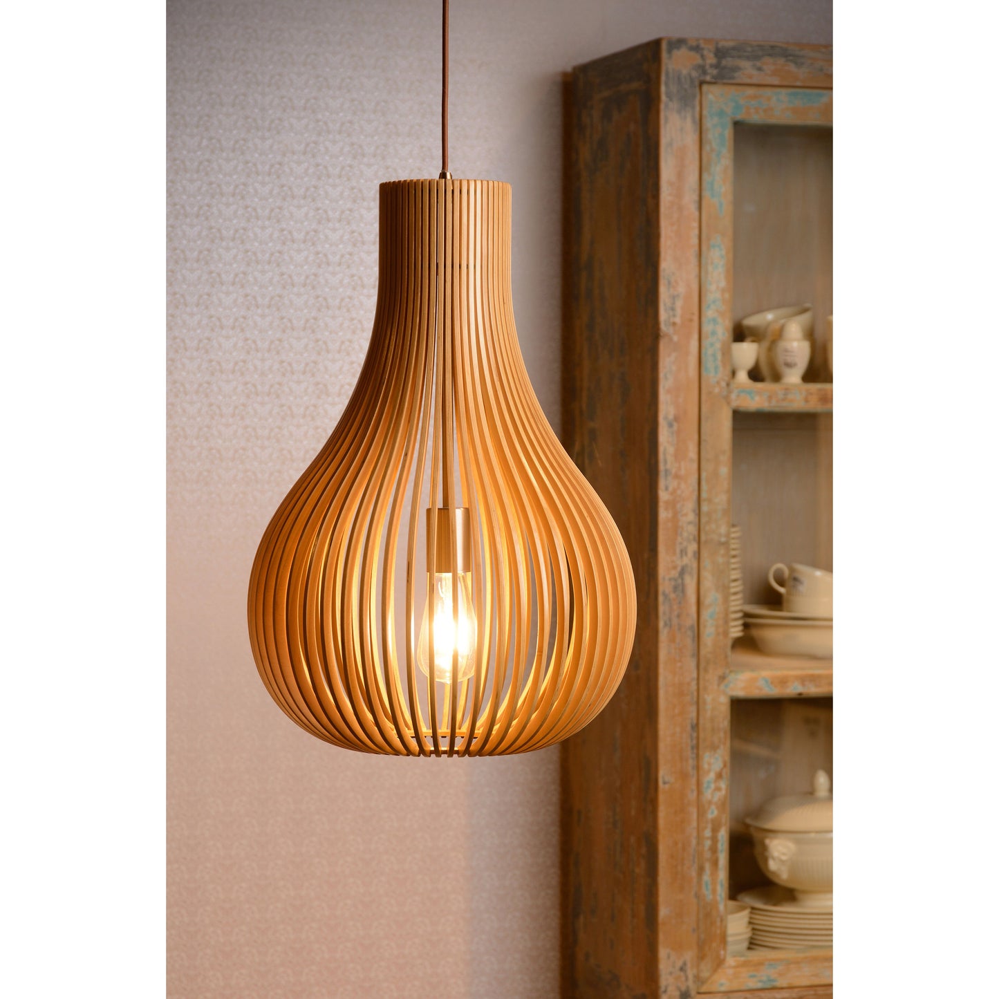 Lucide BODO - Pendant light - Ø 38 cm - 1xE27 - Light wood