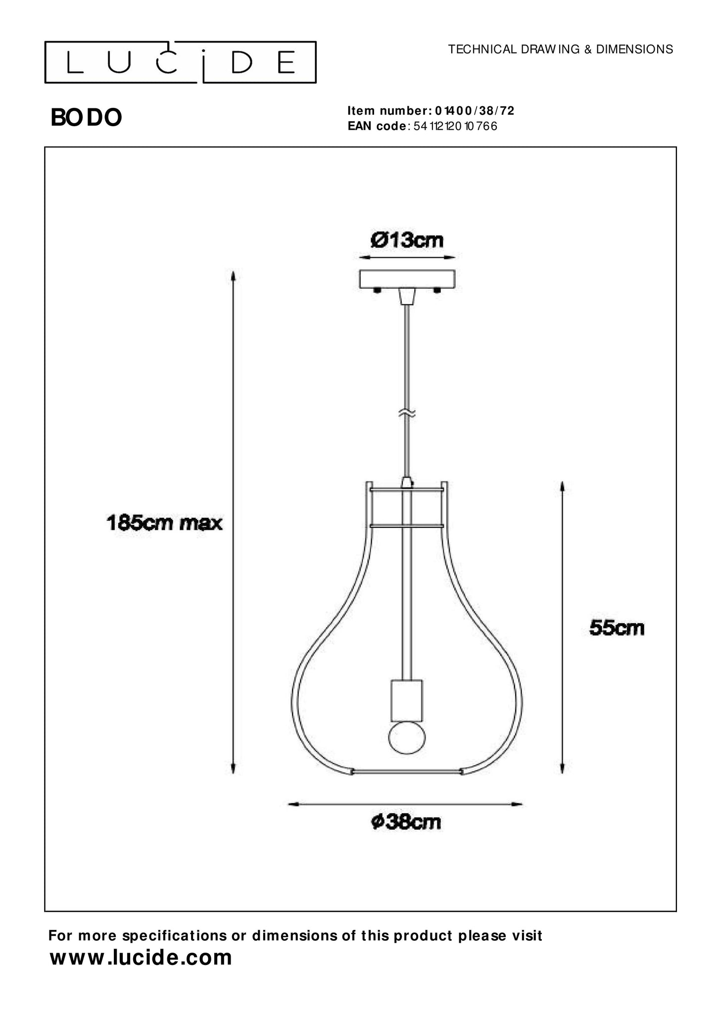 Lucide BODO - Pendant light - Ø 38 cm - 1xE27 - Light wood