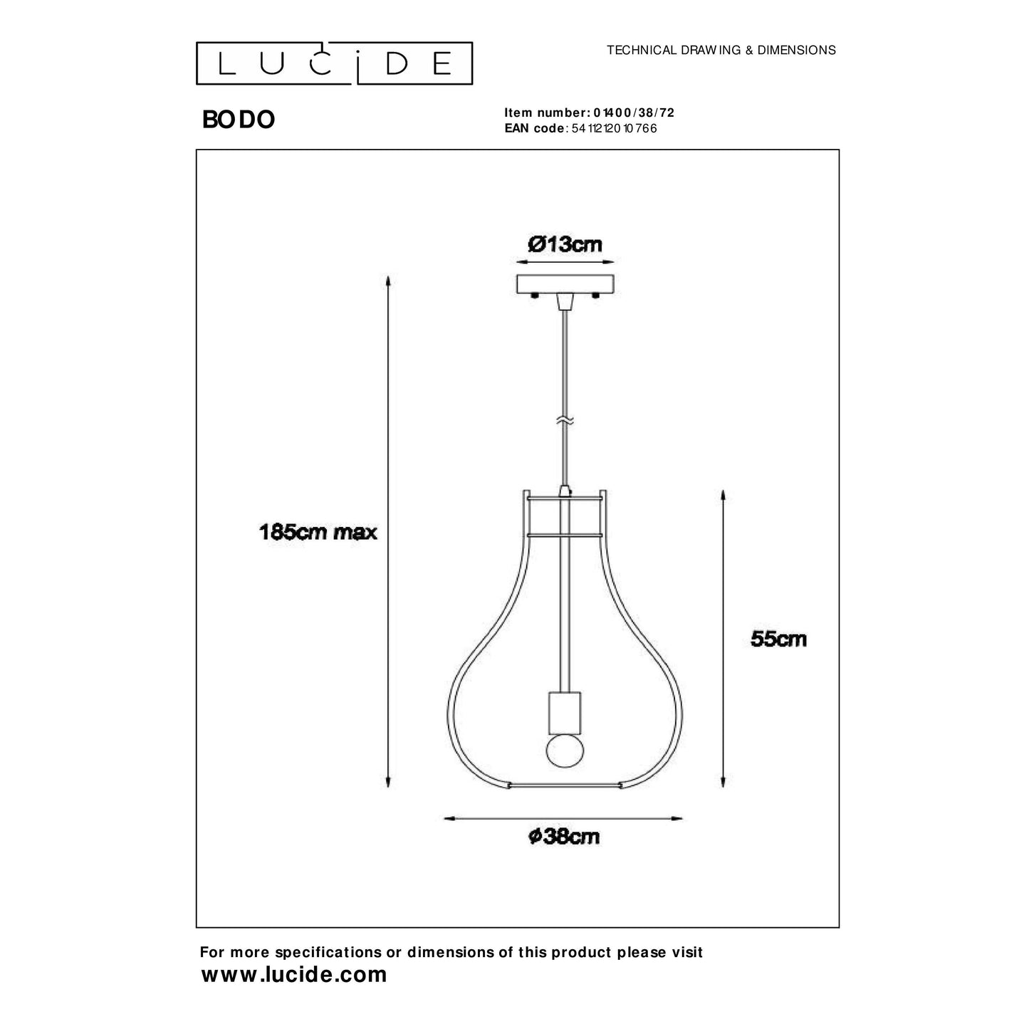 Lucide BODO - Pendant light - Ø 38 cm - 1xE27 - Light wood