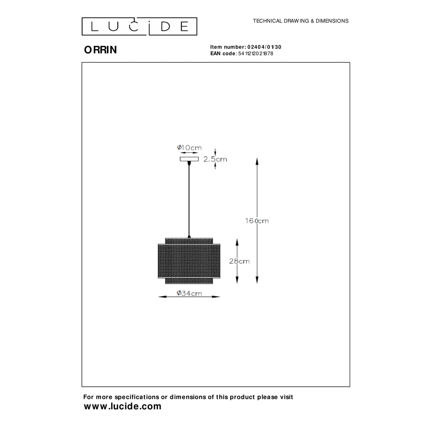 Lucide ORRIN - Pendant light - Ø 34 cm - 1xE27 - Black