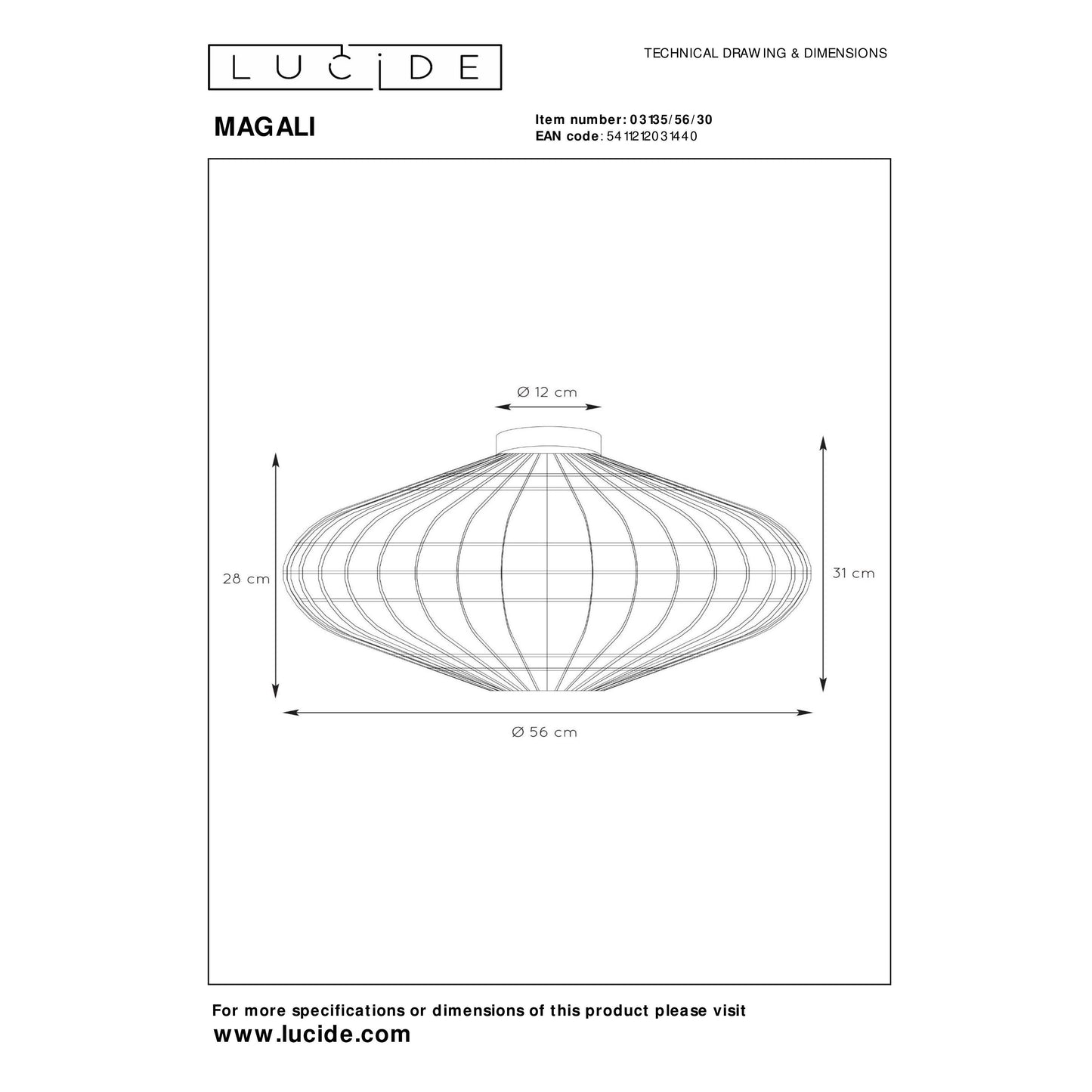 Lucide MAGALI - Flush ceiling light - Ø 56 cm - 1xE27 - Black