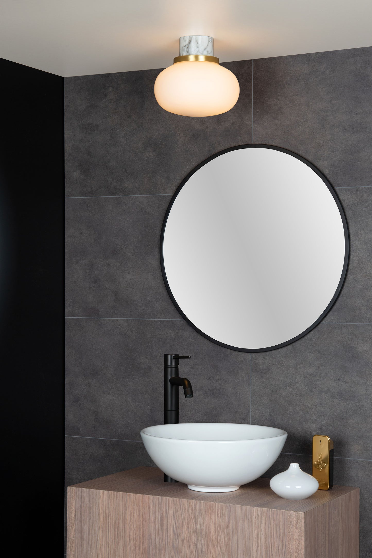 Lucide LORENA - Flush ceiling light Bathroom - Ø 23 cm - 1xE27 - IP44 - Opal