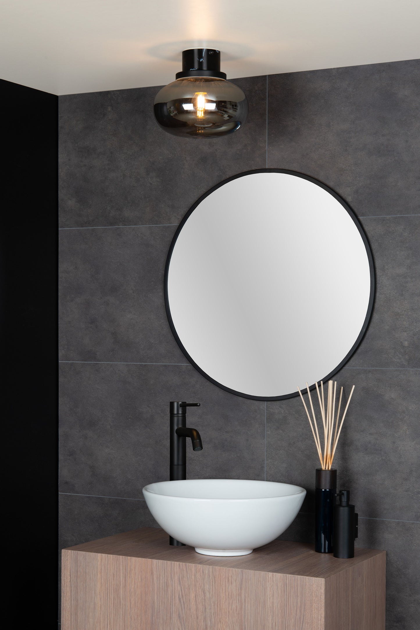 Lucide LORENA - Flush ceiling light Bathroom - Ø 23 cm - 1xE27 - IP44 - Smoke Grey