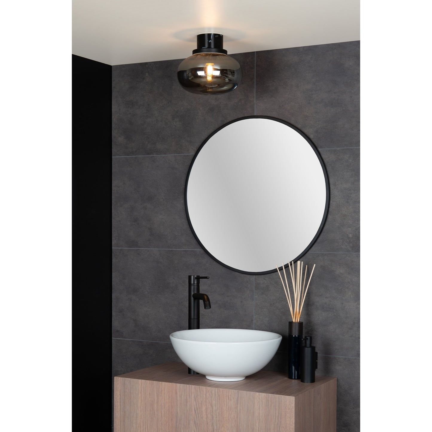 Lucide LORENA - Flush ceiling light Bathroom - Ø 23 cm - 1xE27 - IP44 - Smoke Grey