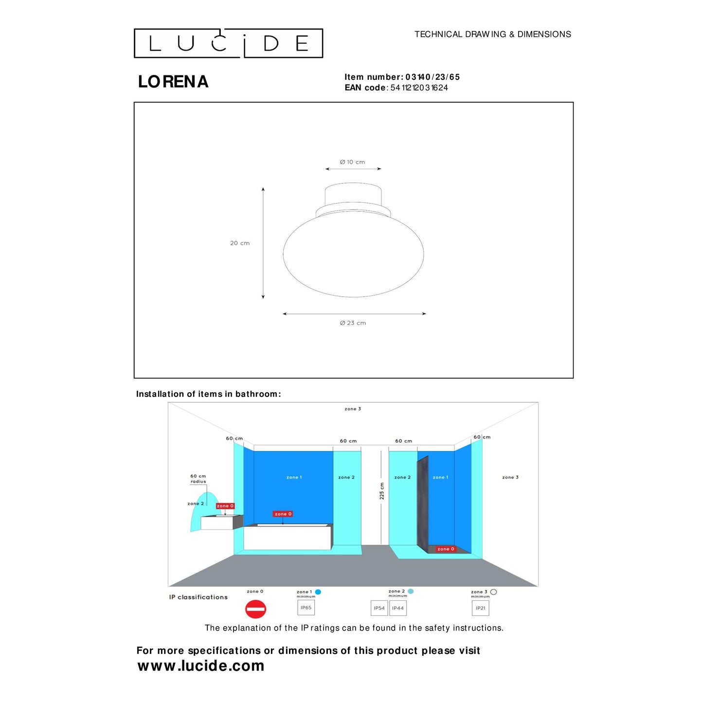 Lucide LORENA - Flush ceiling light Bathroom - Ø 23 cm - 1xE27 - IP44 - Smoke Grey