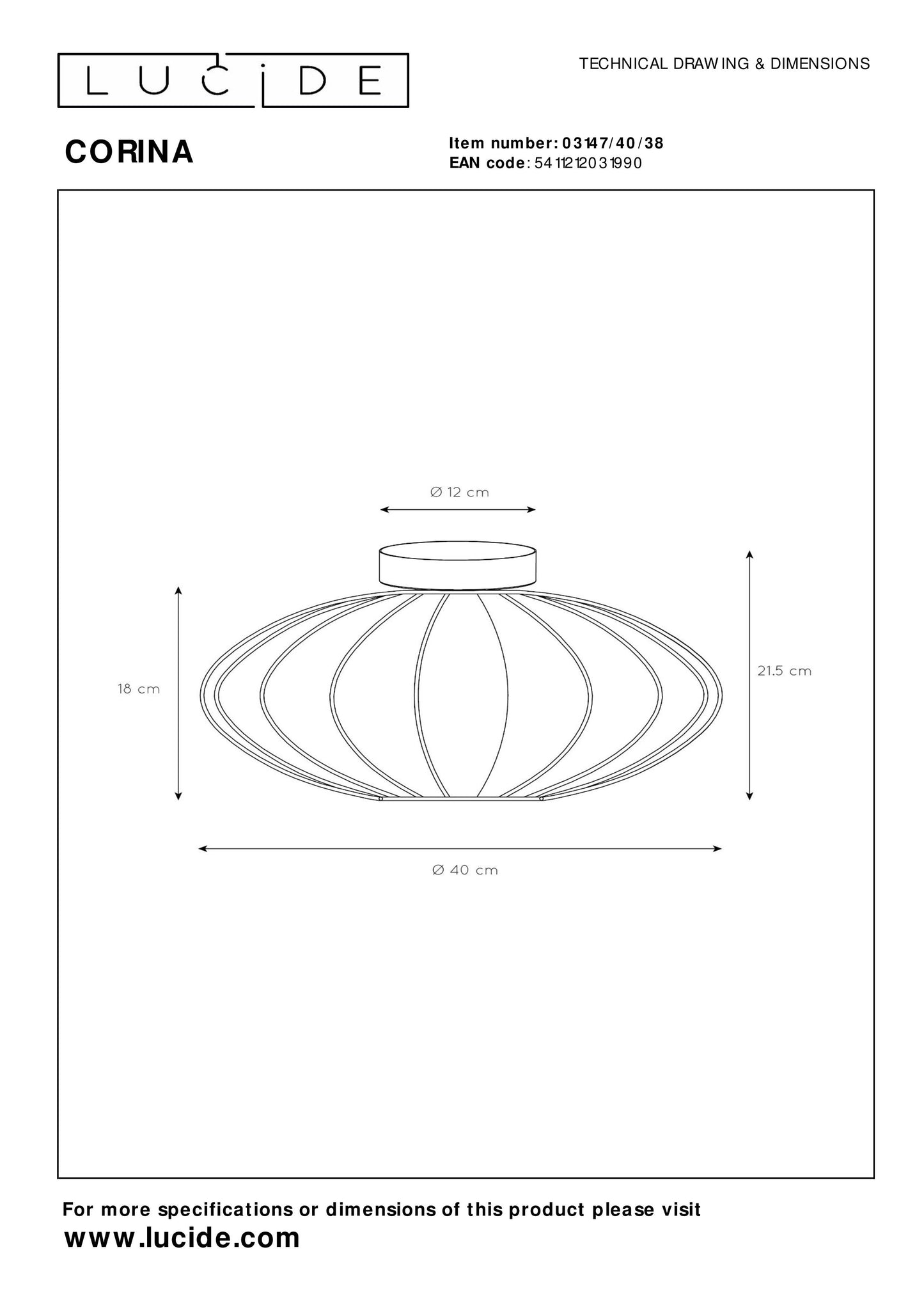 Lucide CORINA - Flush ceiling light - Ø 40 cm - 1xE27 - Cream