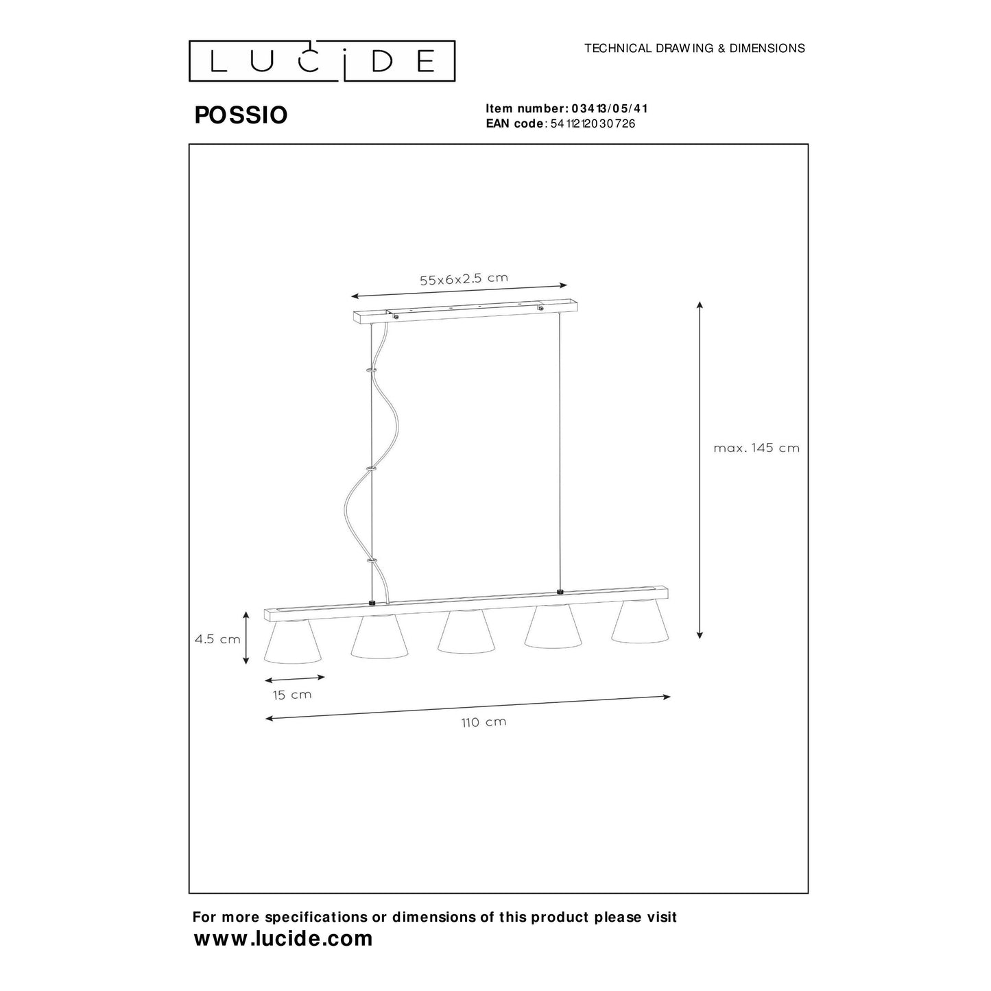 Lucide POSSIO - Pendant light - 5xE14 - Taupe