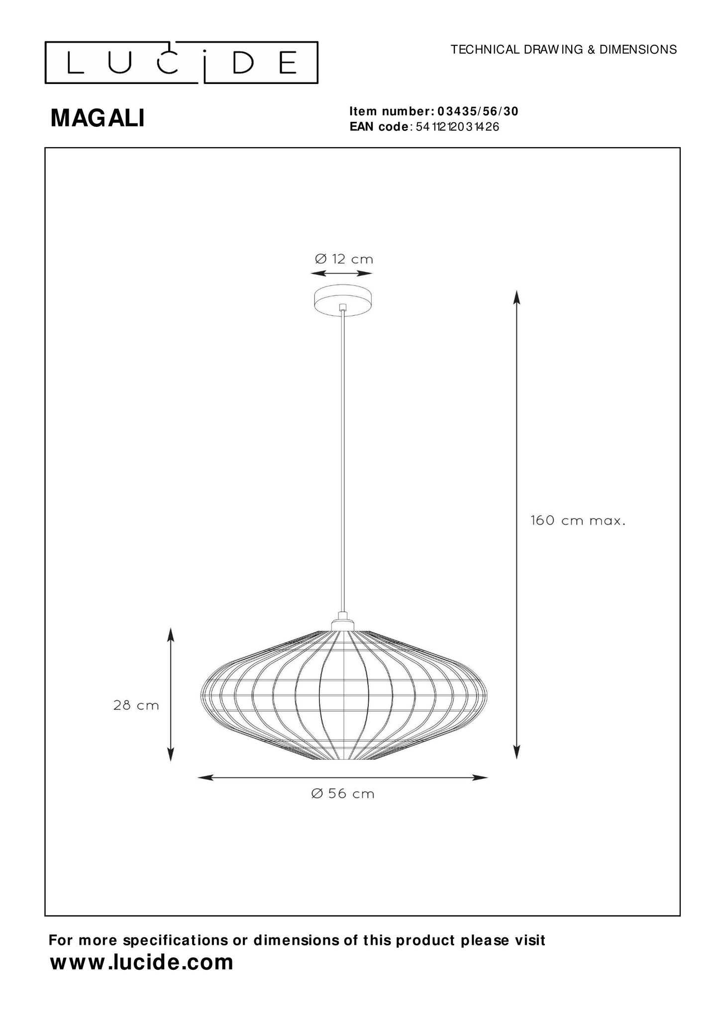 Lucide MAGALI - Pendant light - Ø 56 cm - 1xE27 - Black