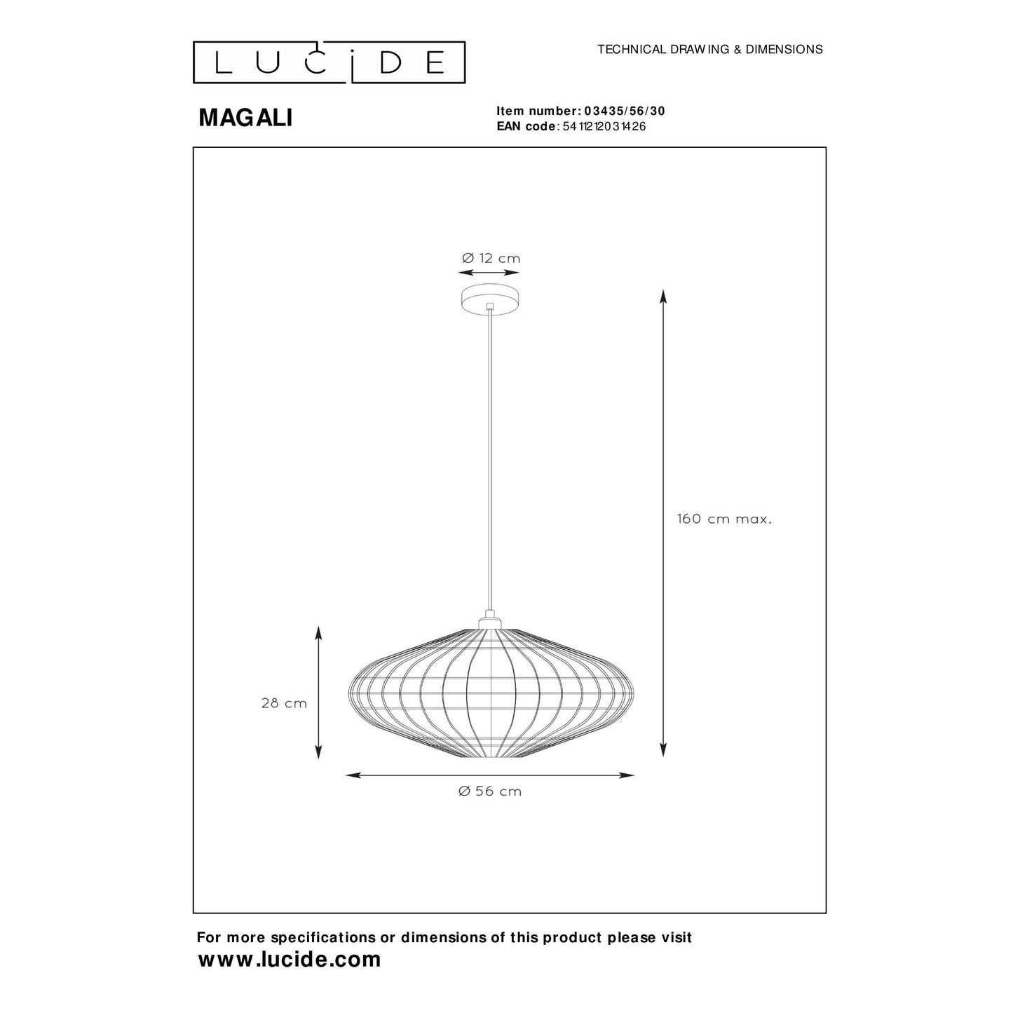 Lucide MAGALI - Pendant light - Ø 56 cm - 1xE27 - Black