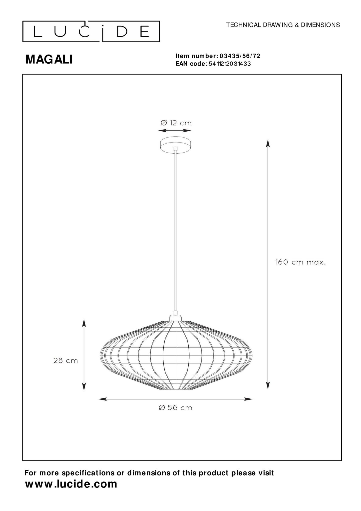 Lucide MAGALI - Pendant light - Ø 56 cm - 1xE27 - Natural