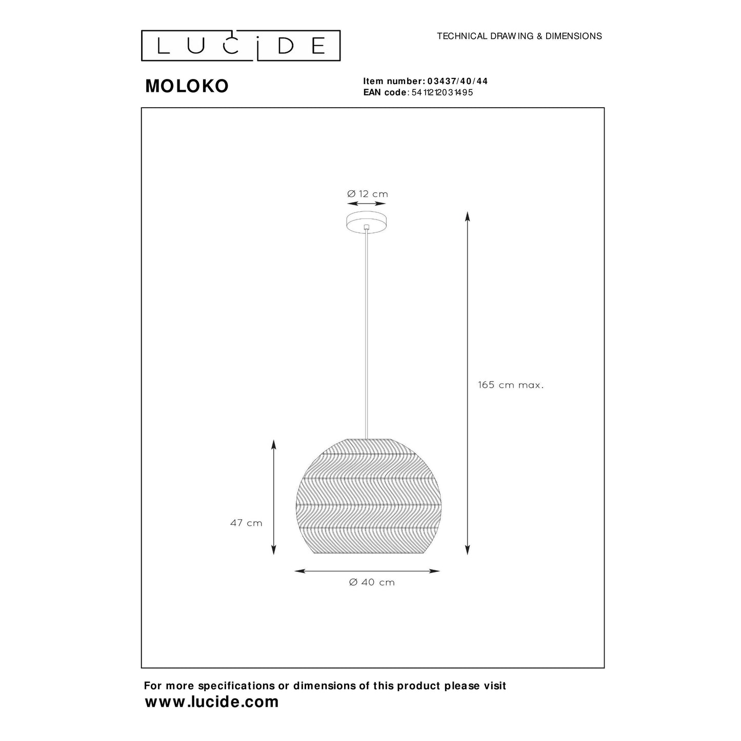 Lucide MOLOKO - Pendant light - Ø 40 cm - 1xE27 - Ocher Yellow