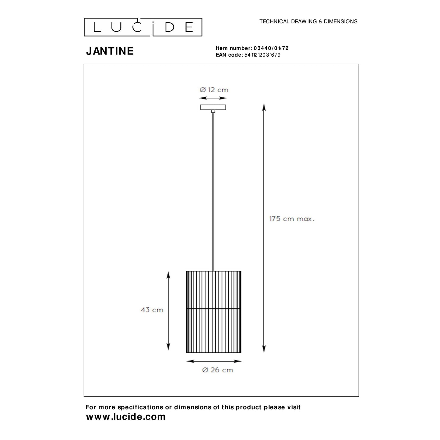 Lucide JANTINE - Pendant light - Ø 26 cm - 1xE27 - Natural