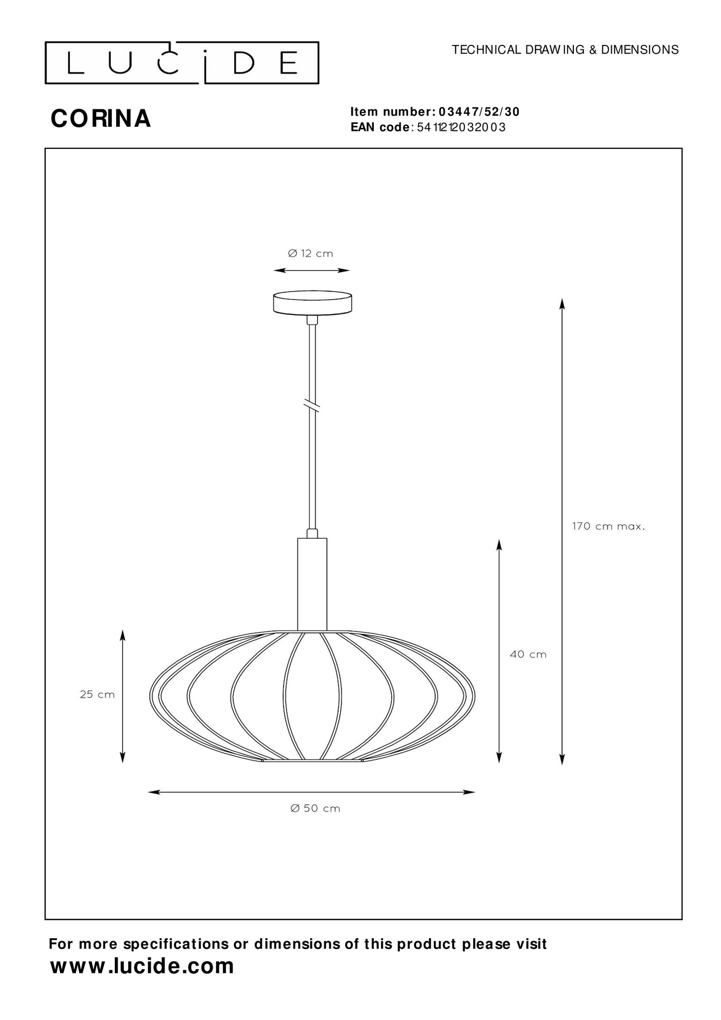 Lucide CORINA - Pendant light - Ø 50 cm - 1xE27 - Black