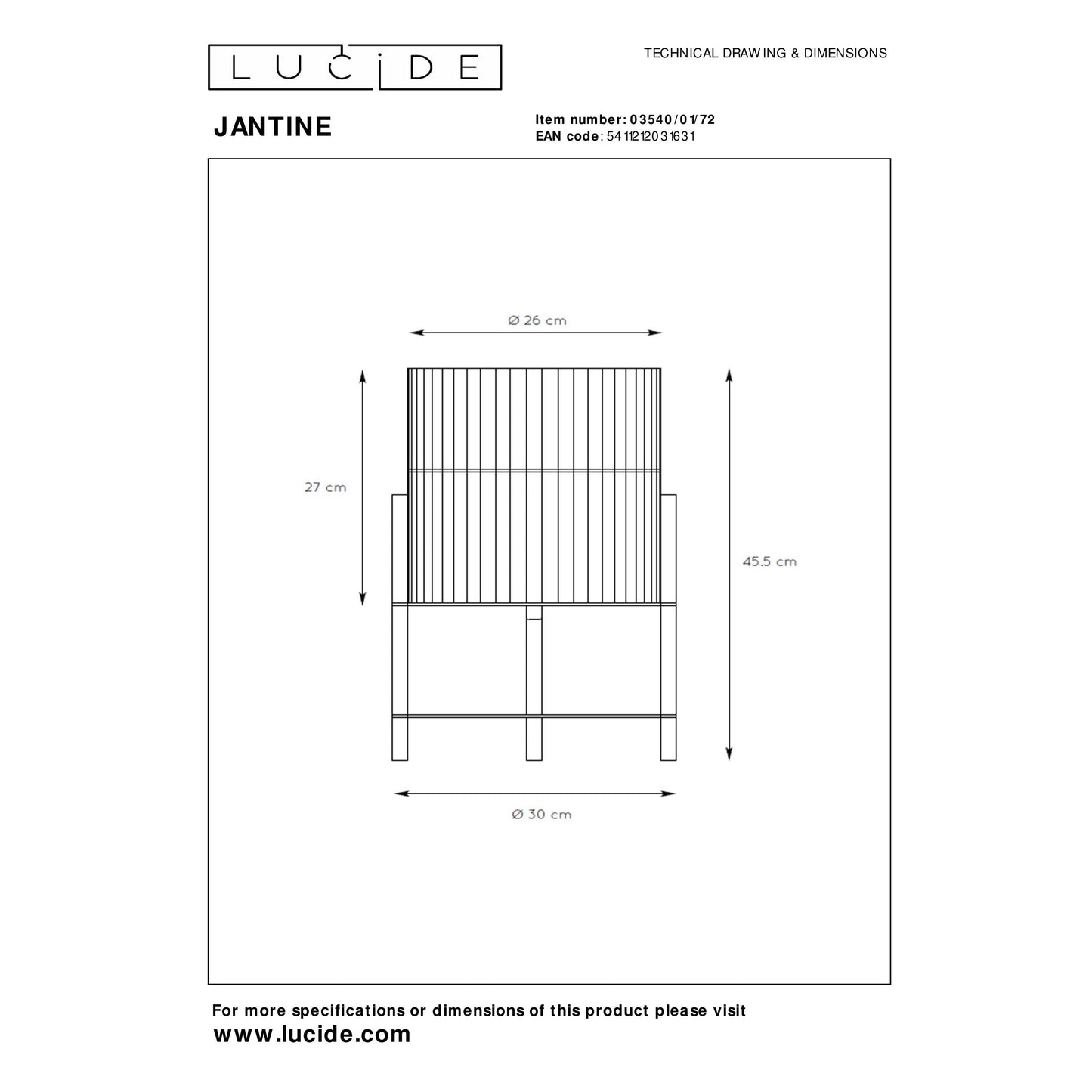 Lucide JANTINE - Table lamp - Ø 30 cm - 1xE27 - Natural