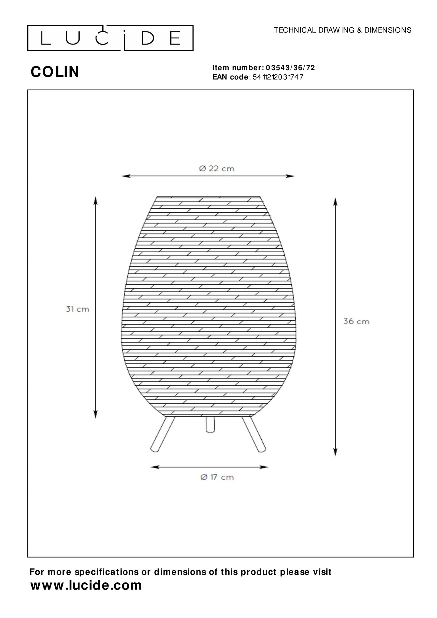 Lucide COLIN - Table lamp - Ø 22 cm - 1xG9 - Natural