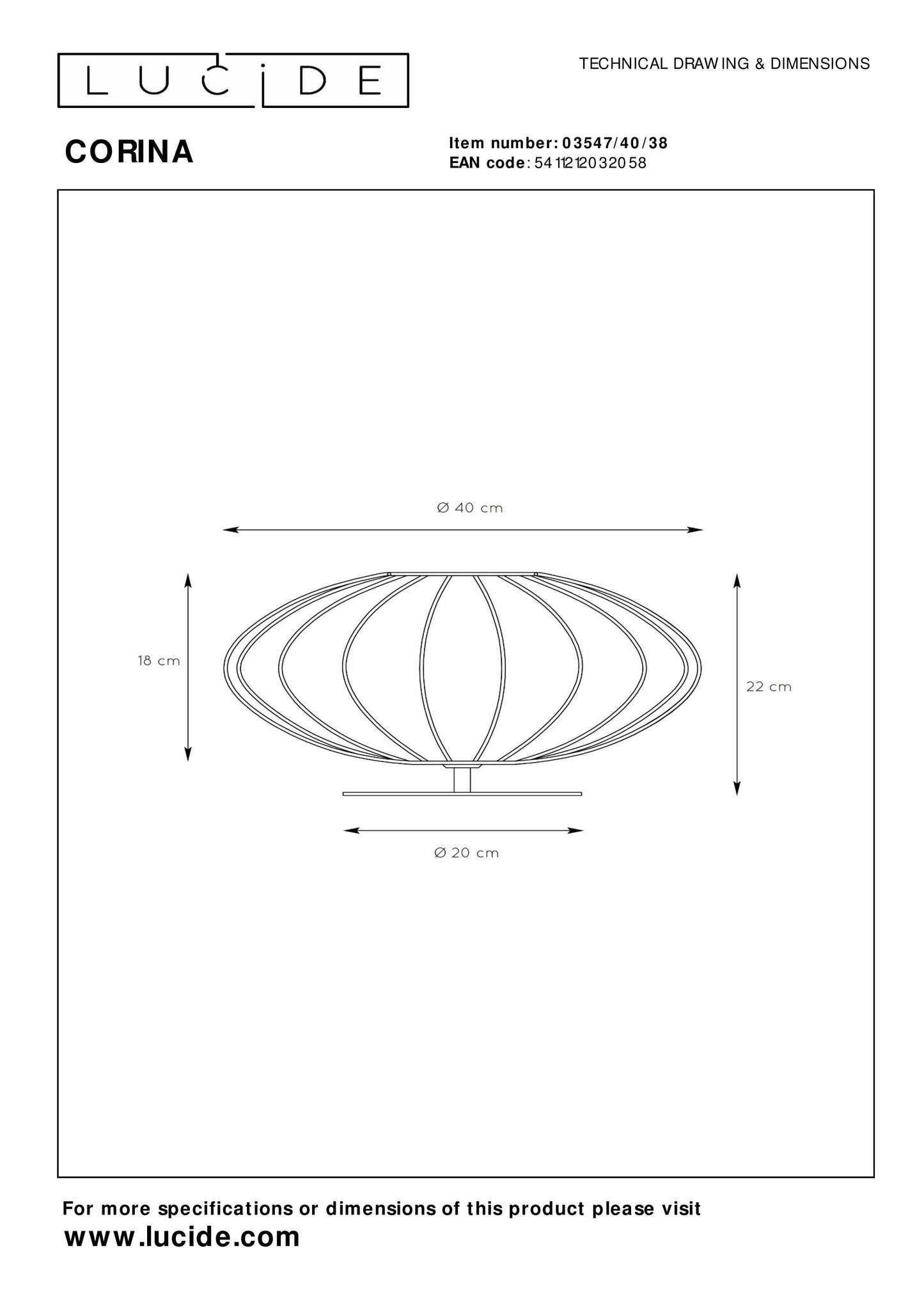 Lucide CORINA - Table lamp - Ø 40 cm - 1xE27 - Cream