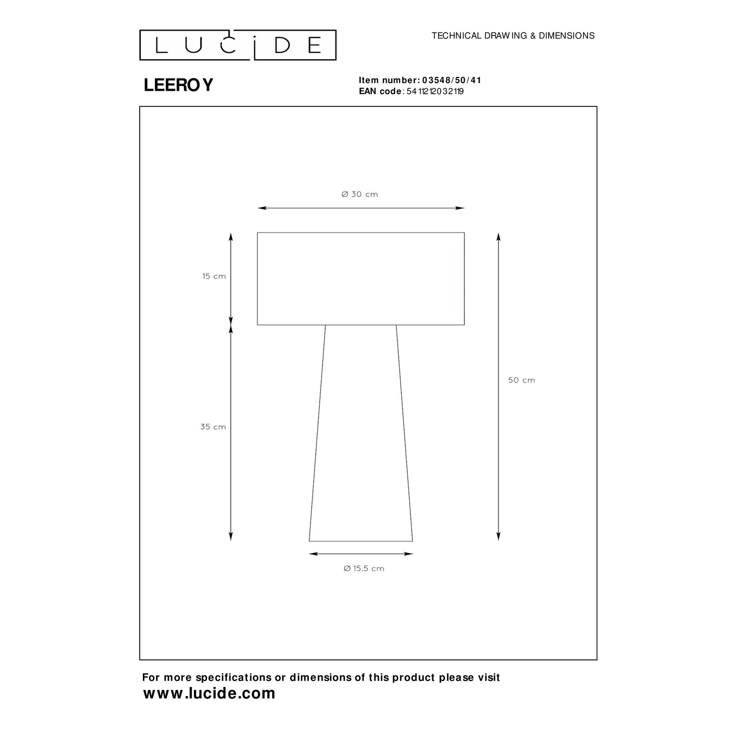 Lucide LEEROY - Table lamp - Ø 30 cm - 1xE27 - Taupe