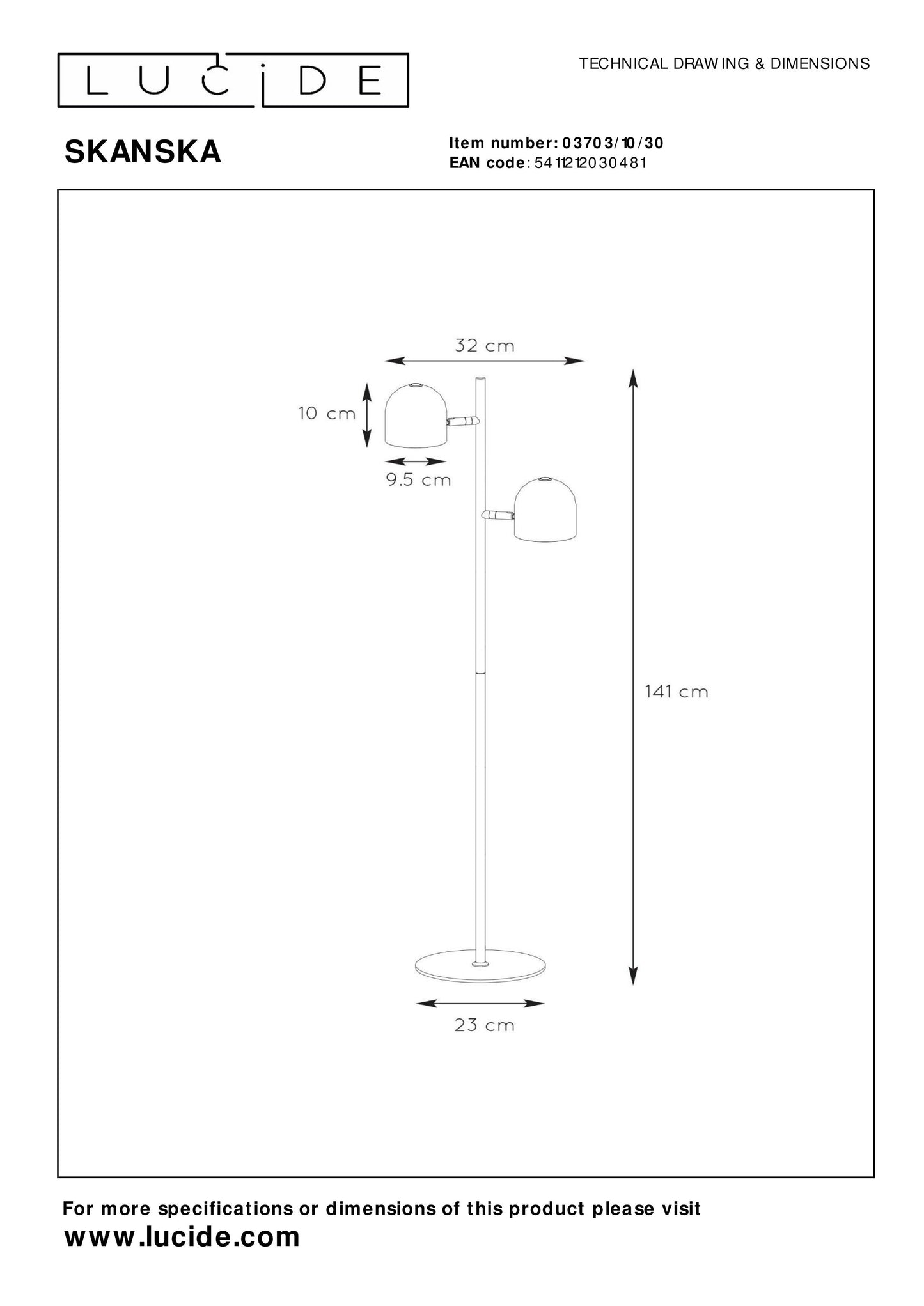 Lucide SKANSKA - Floor lamp - LED Dim. - 2x5W 3000K - Black